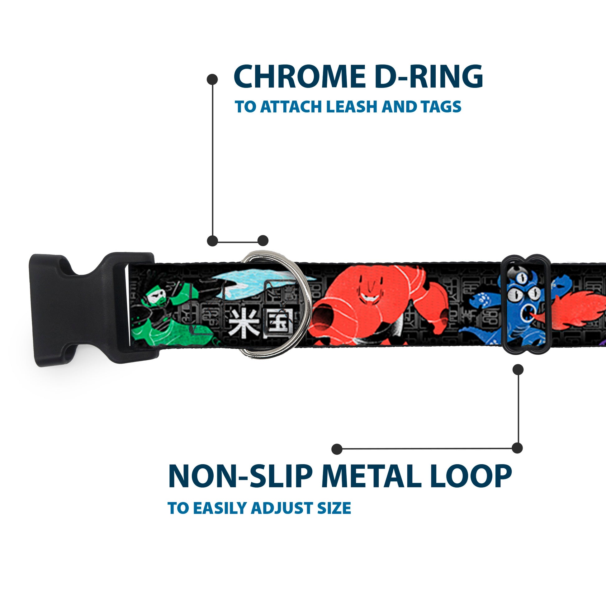 Plastic Clip Collar - Big Hero 6 Group Action Pose/Name Blocks Black/Gray/Multi Color Plastic Clip Collars Disney