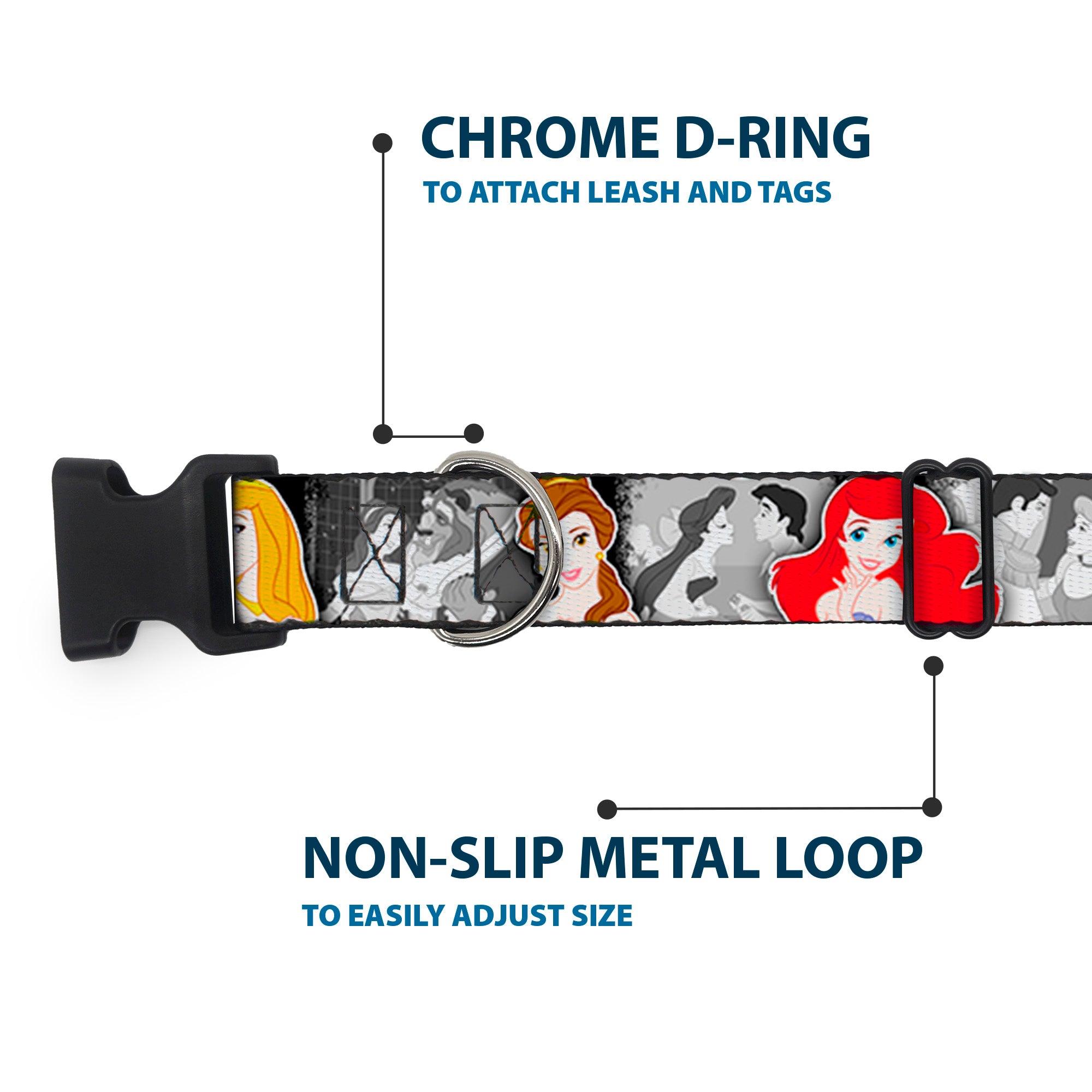 Plastic Clip Collar - Princess Pose/Princess & Prince Scene Grays/Multi Color Plastic Clip Collars Disney