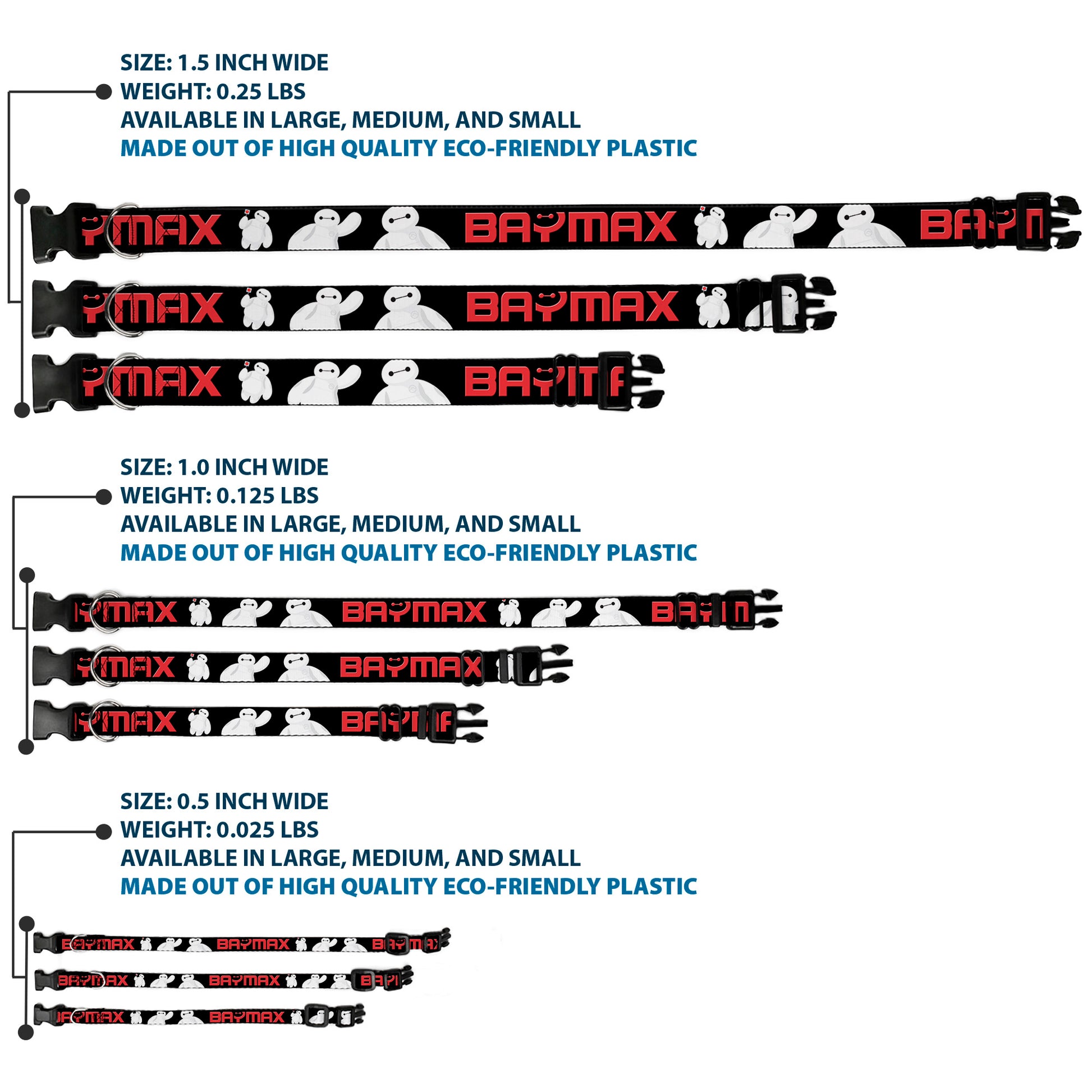 Plastic Clip Collar - BAYMAX Poses Black/White/Red Plastic Clip Collars Disney