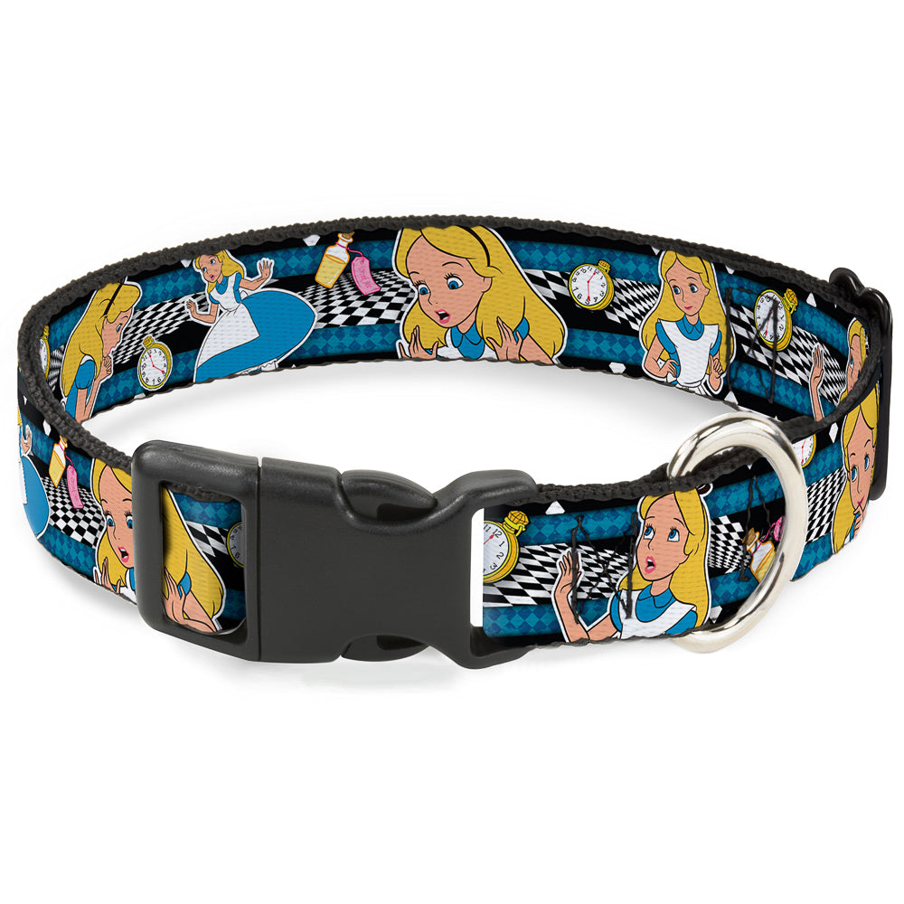Plastic Clip Collar - Alice in Wonderland Poses/Clock/Bottle Diamond/Stripe Black/White/Blues Plastic Clip Collars Disney