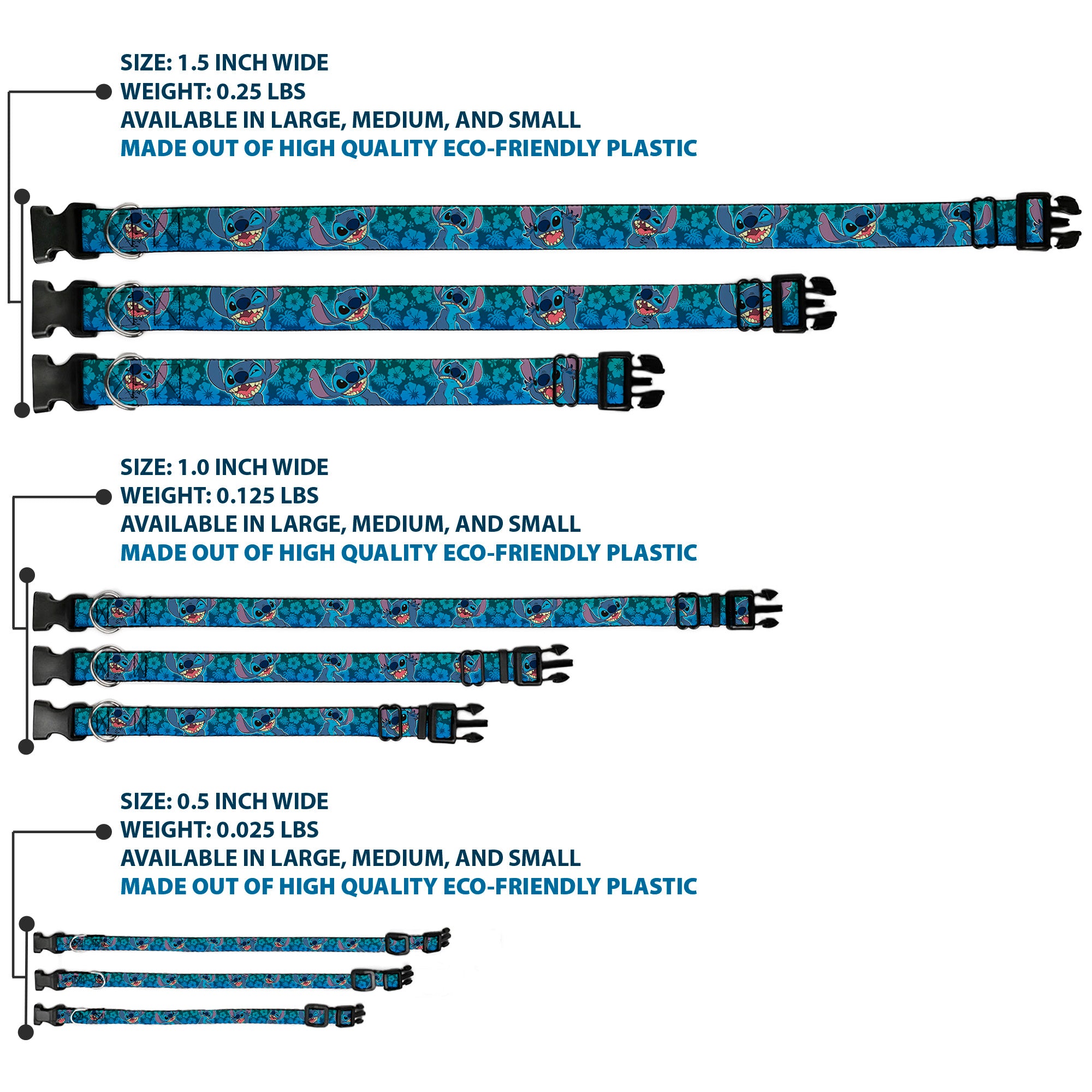 Plastic Clip Collar - Stitch Expressions/Hibiscus Collage Green-Blue Fade Plastic Clip Collars Disney