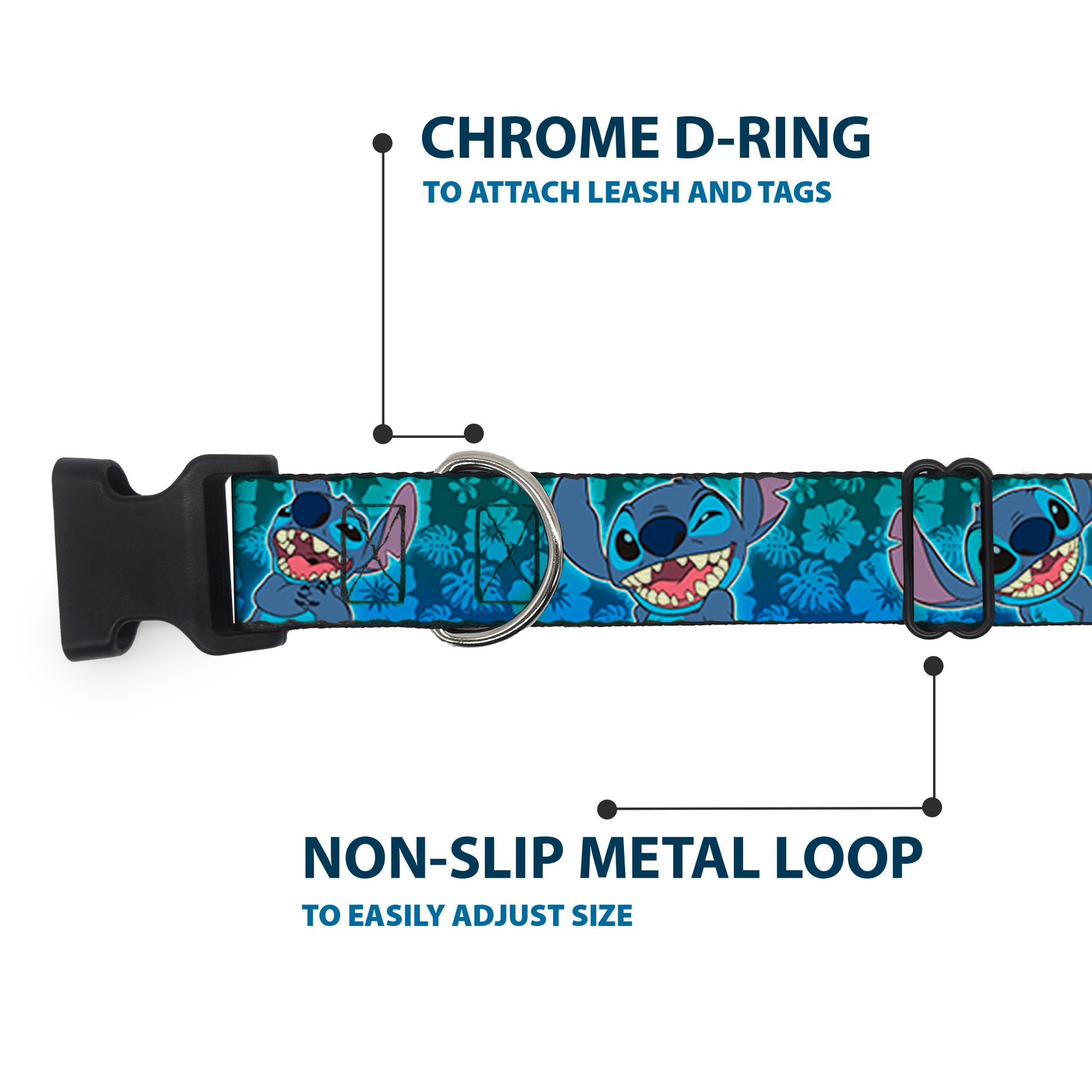 Plastic Clip Collar - Stitch Expressions/Hibiscus Collage Green-Blue Fade Plastic Clip Collars Disney