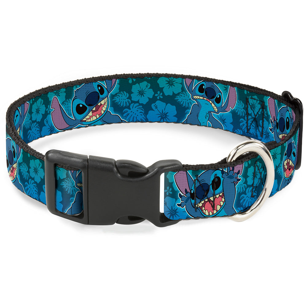 Plastic Clip Collar - Stitch Expressions/Hibiscus Collage Green-Blue Fade Plastic Clip Collars Disney