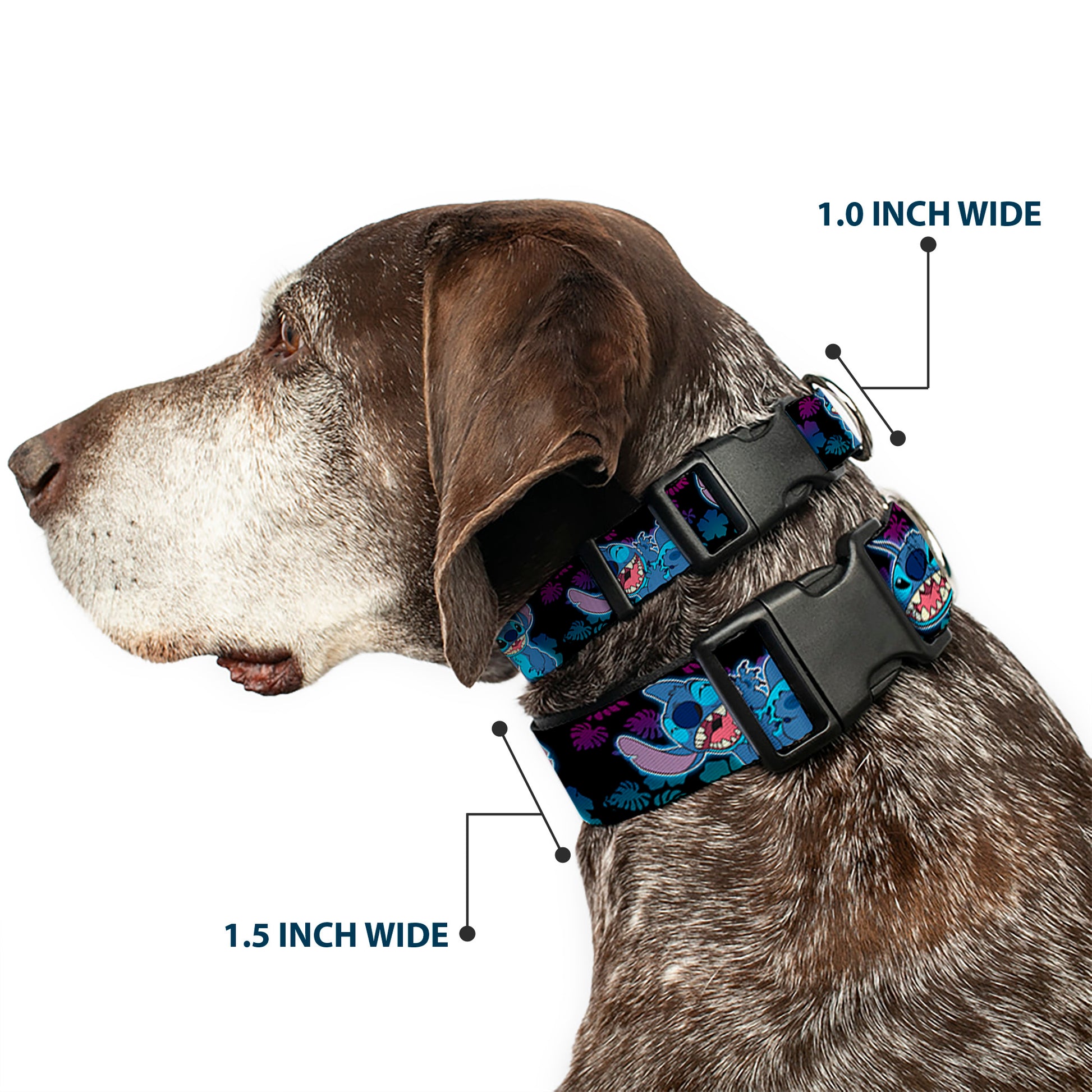 Plastic Clip Collar - Stitch 2-Expressions/2-Poses Tropical Flora Black/Purple-Blue Fade Plastic Clip Collars Disney