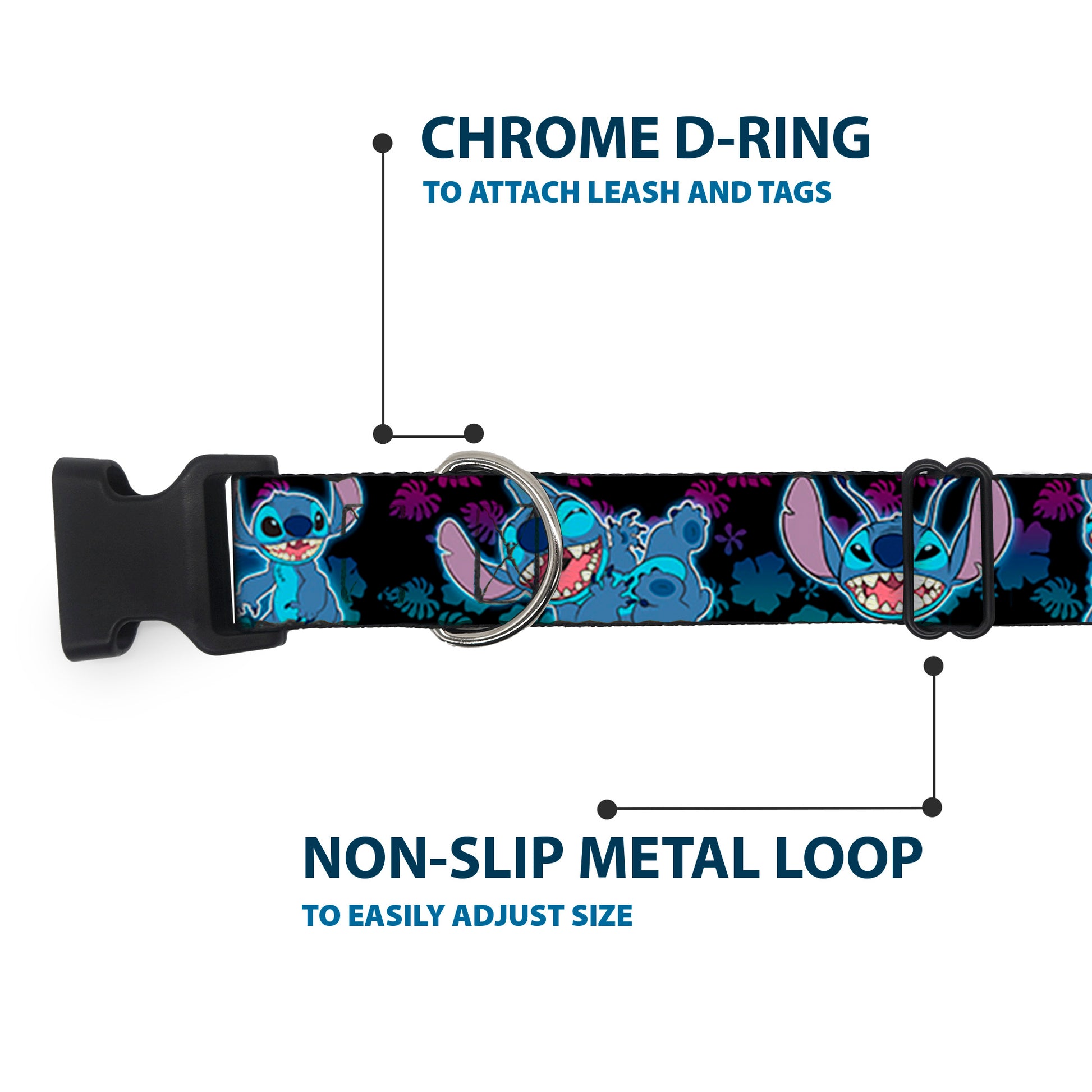 Plastic Clip Collar - Stitch 2-Expressions/2-Poses Tropical Flora Black/Purple-Blue Fade Plastic Clip Collars Disney