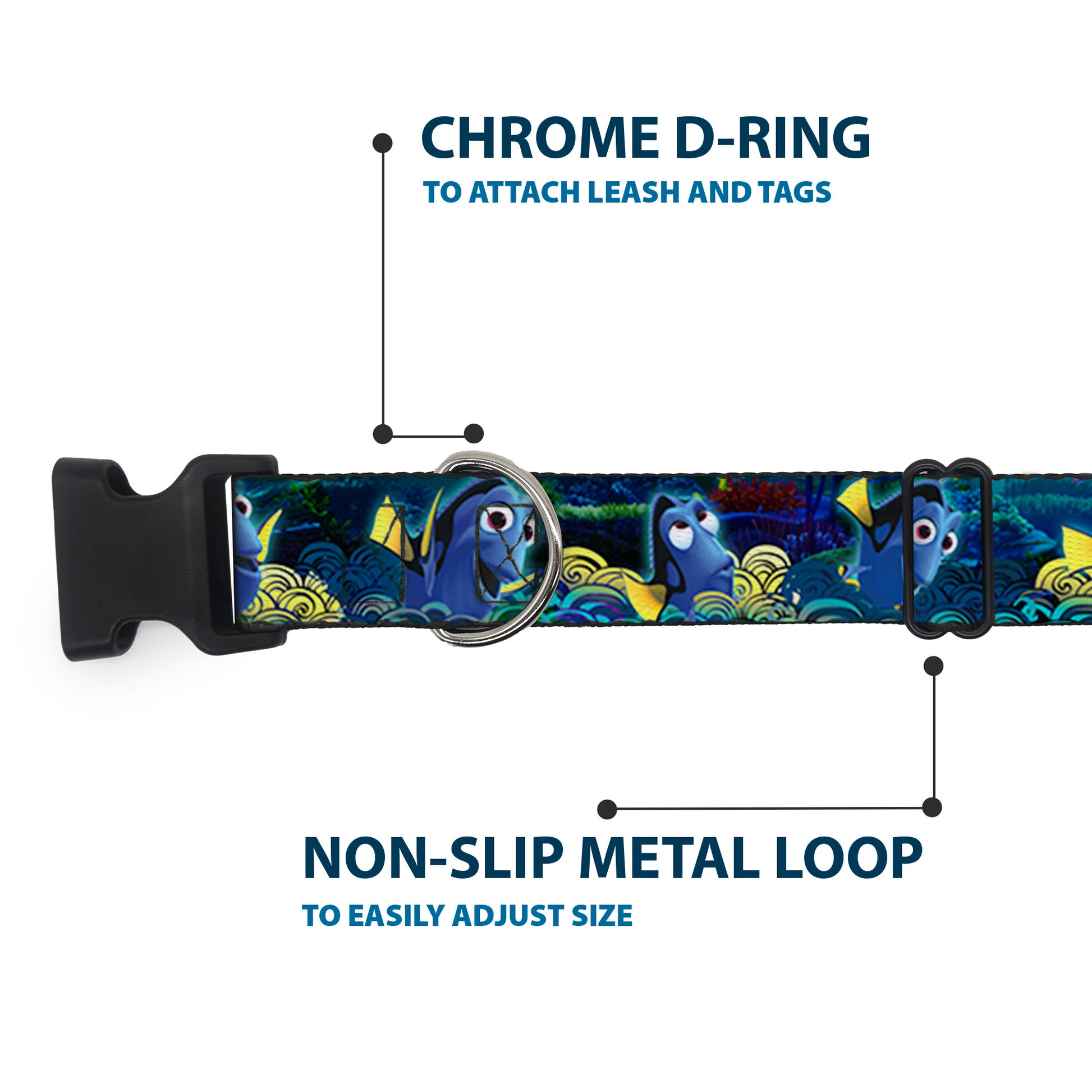 Plastic Clip Collar - Dory Poses/Swirls Blues/Yellows Plastic Clip Collars Disney