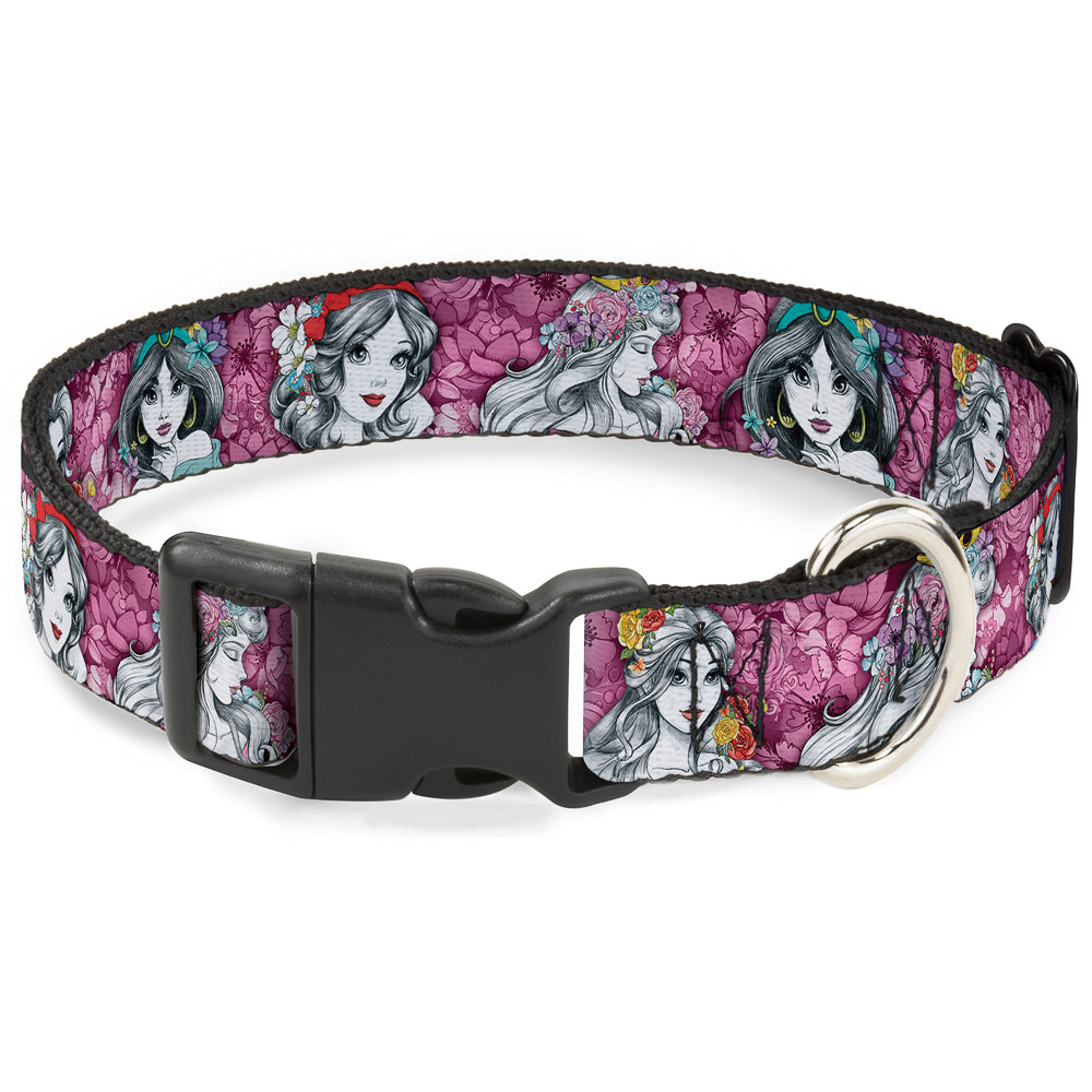 Plastic Clip Collar - Princess Sketch Poses/Floral Collage Pinks/Grays Plastic Clip Collars Disney
