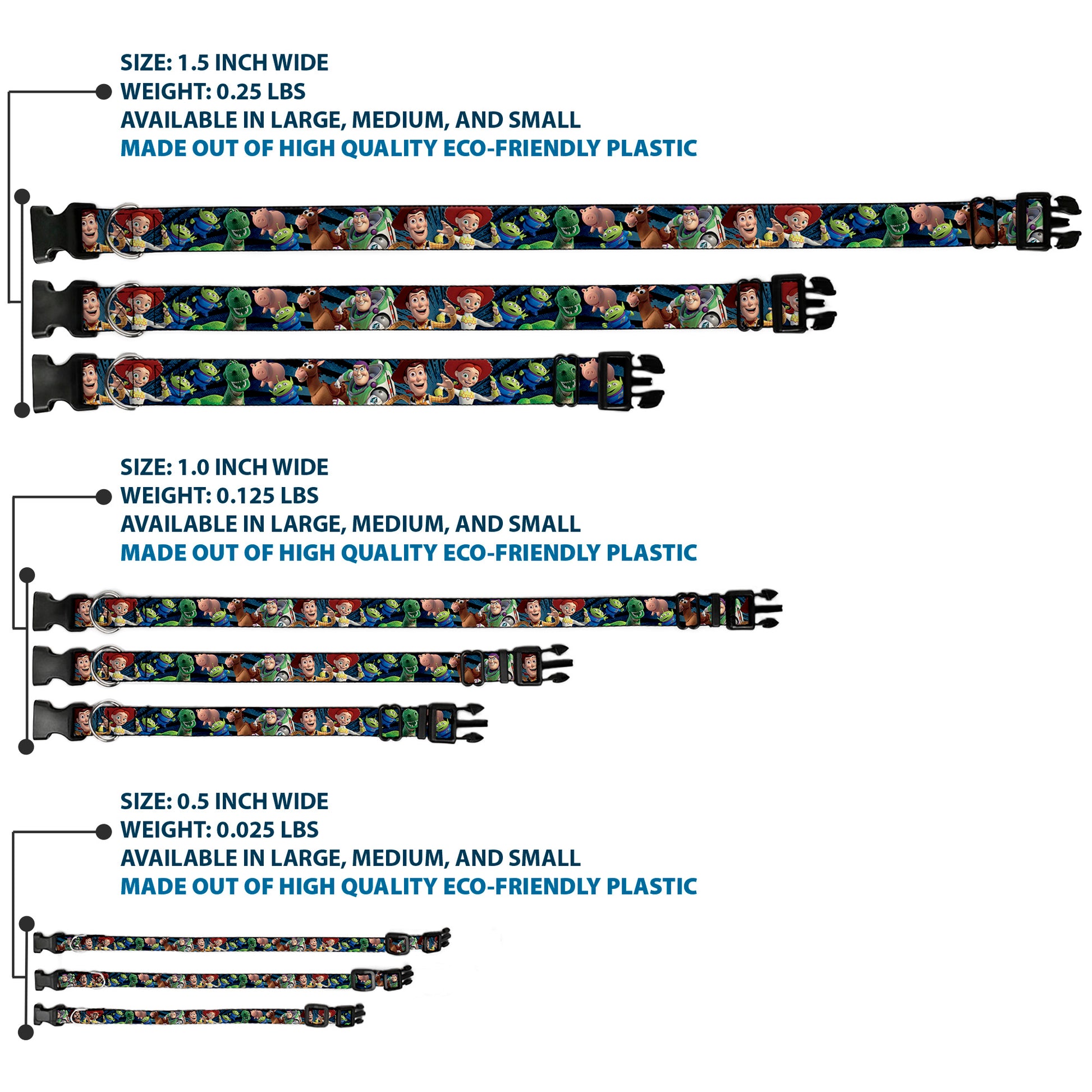 Plastic Clip Collar - Toy Story Characters Running2 Denim Rays Plastic Clip Collars Disney