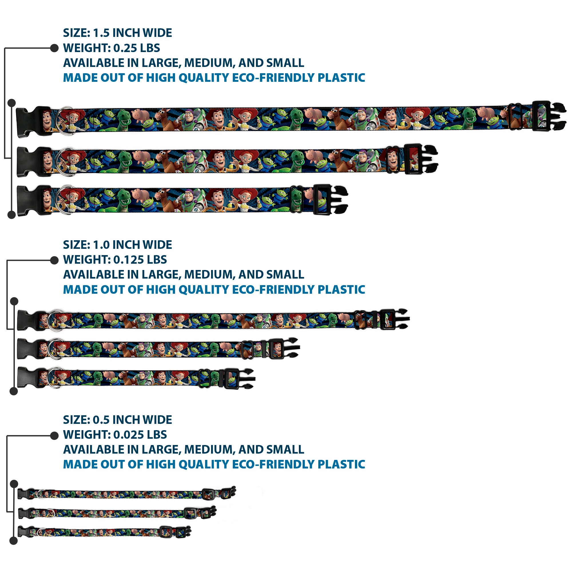 Plastic Clip Collar - Toy Story Characters Running2 Denim Rays Plastic Clip Collars Disney