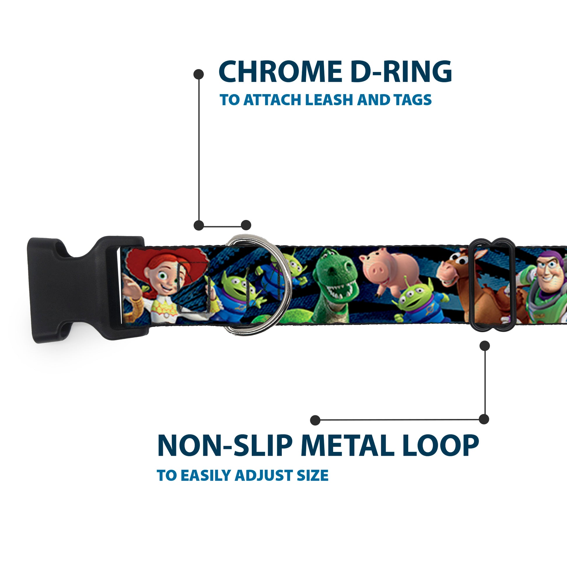 Plastic Clip Collar - Toy Story Characters Running2 Denim Rays Plastic Clip Collars Disney