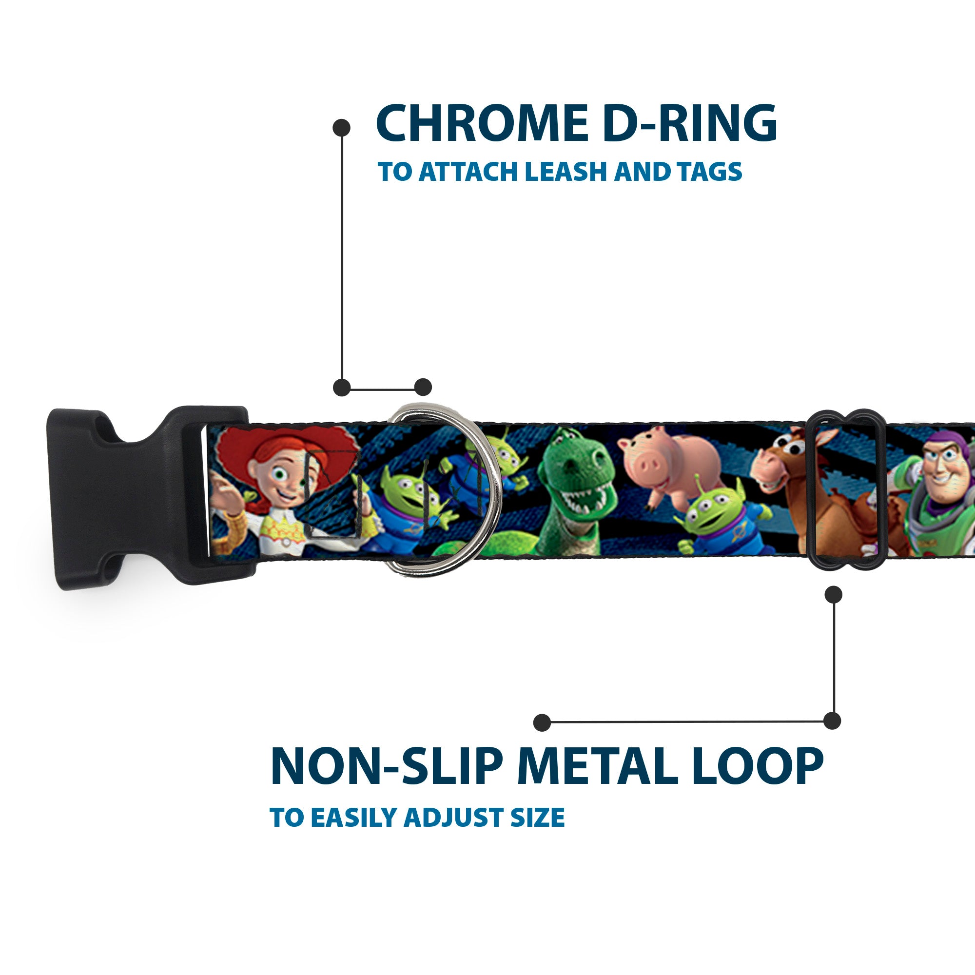 Plastic Clip Collar - Toy Story Characters Running2 Denim Rays Plastic Clip Collars Disney