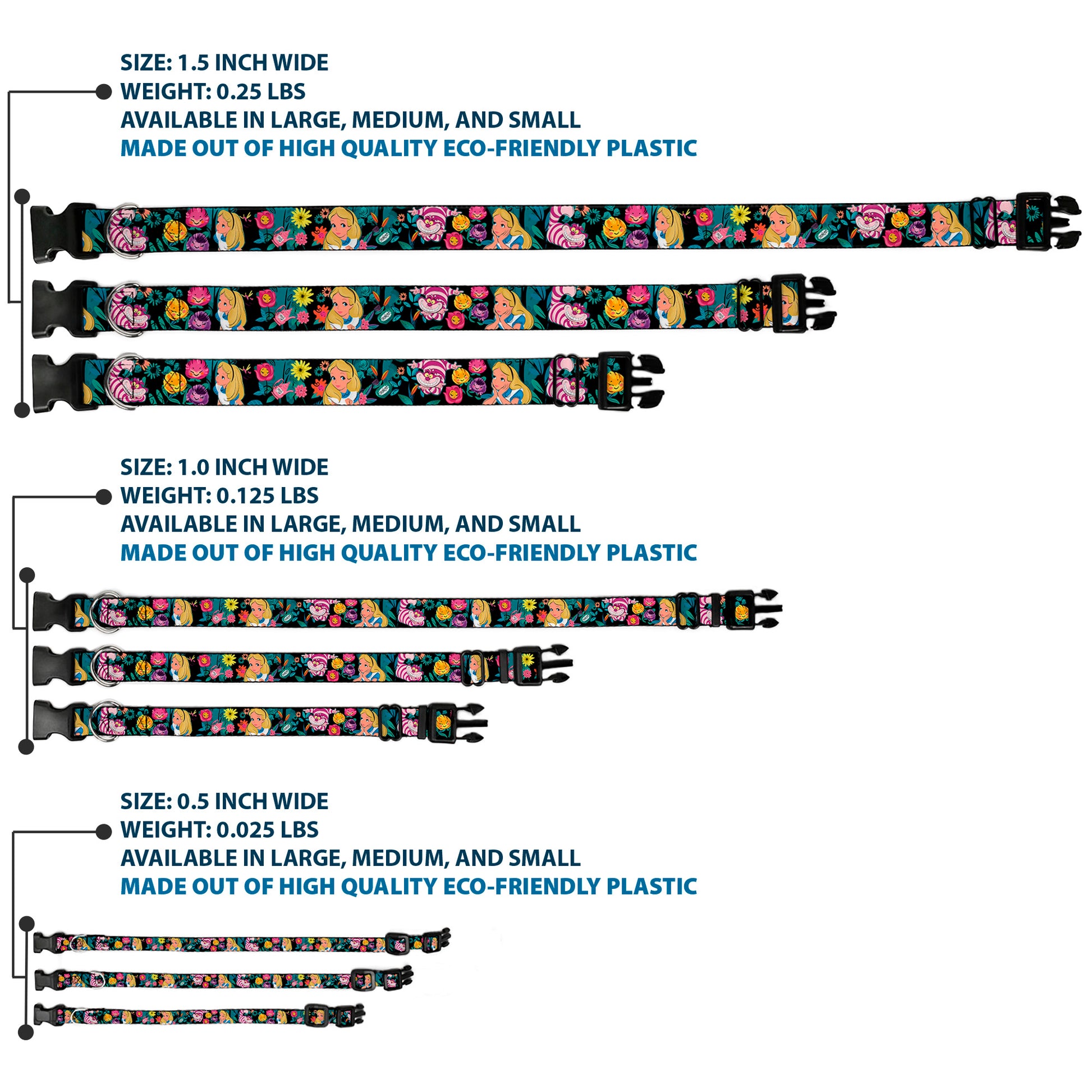 Plastic Clip Collar - Alice/Cheshire Cat/Flowers Poses Black/Multi Color Plastic Clip Collars Disney
