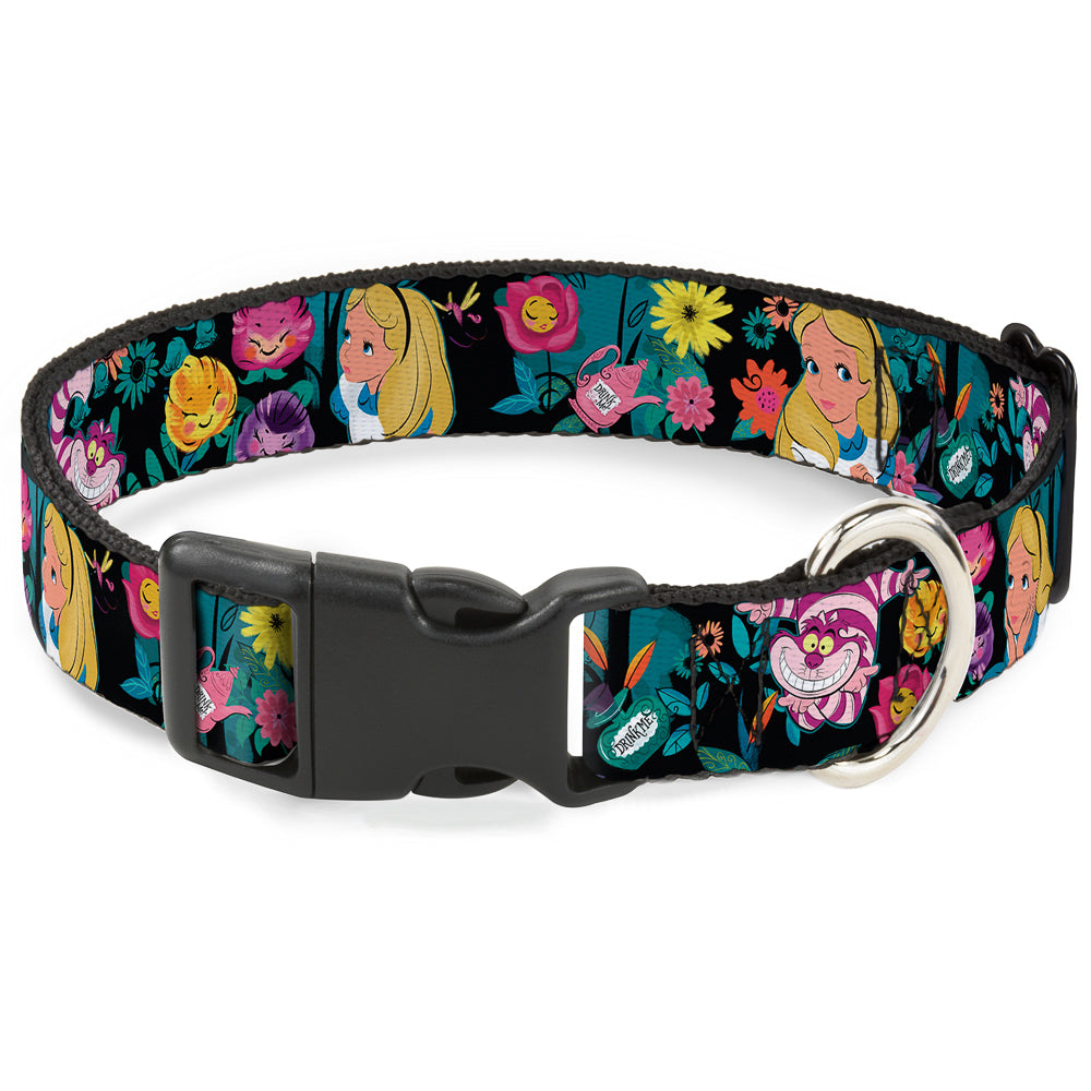 Plastic Clip Collar - Alice/Cheshire Cat/Flowers Poses Black/Multi Color Plastic Clip Collars Disney