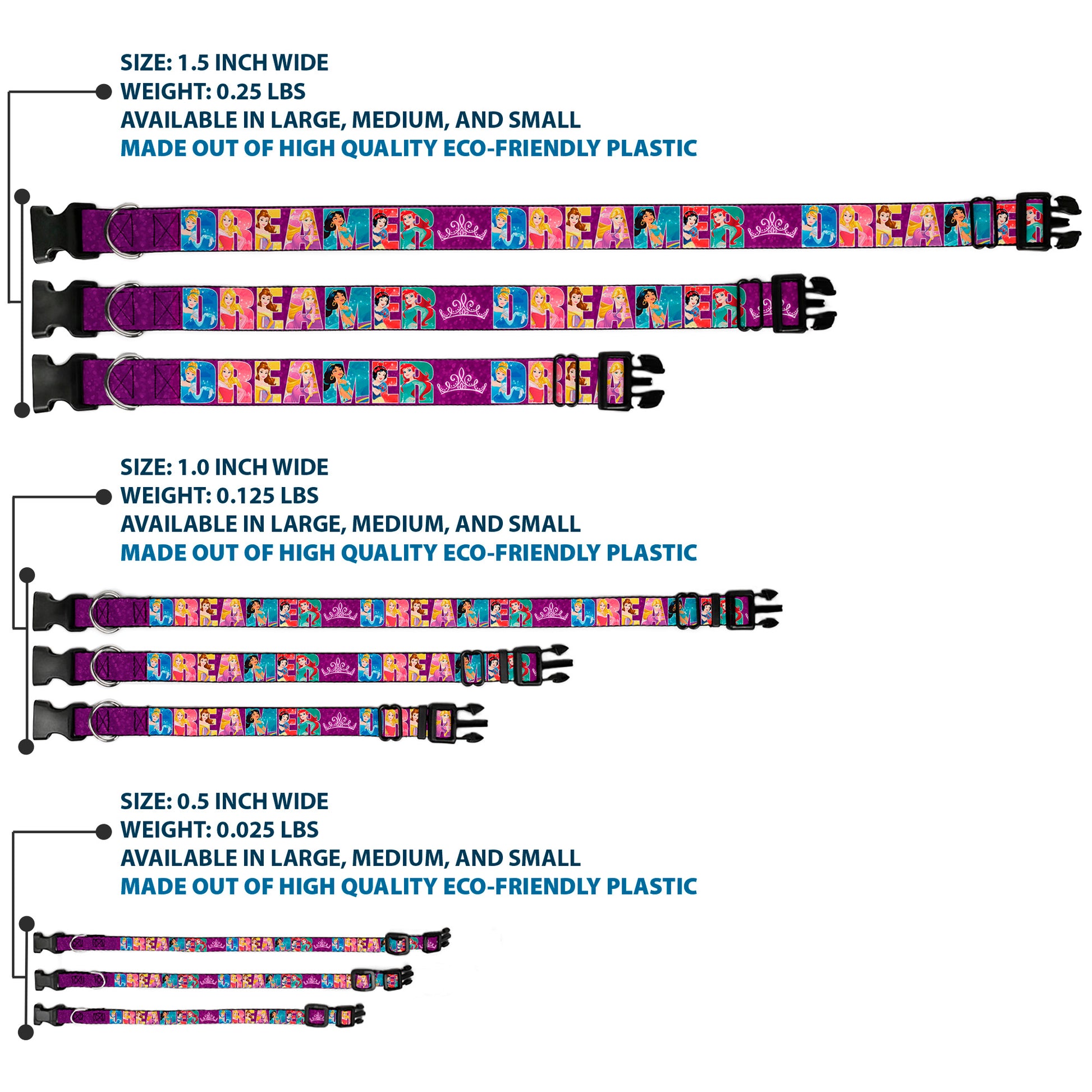 Plastic Clip Collar - Disney DREAMER 7-Sparkling Princesses/Tiara Purple/White Plastic Clip Collars Disney