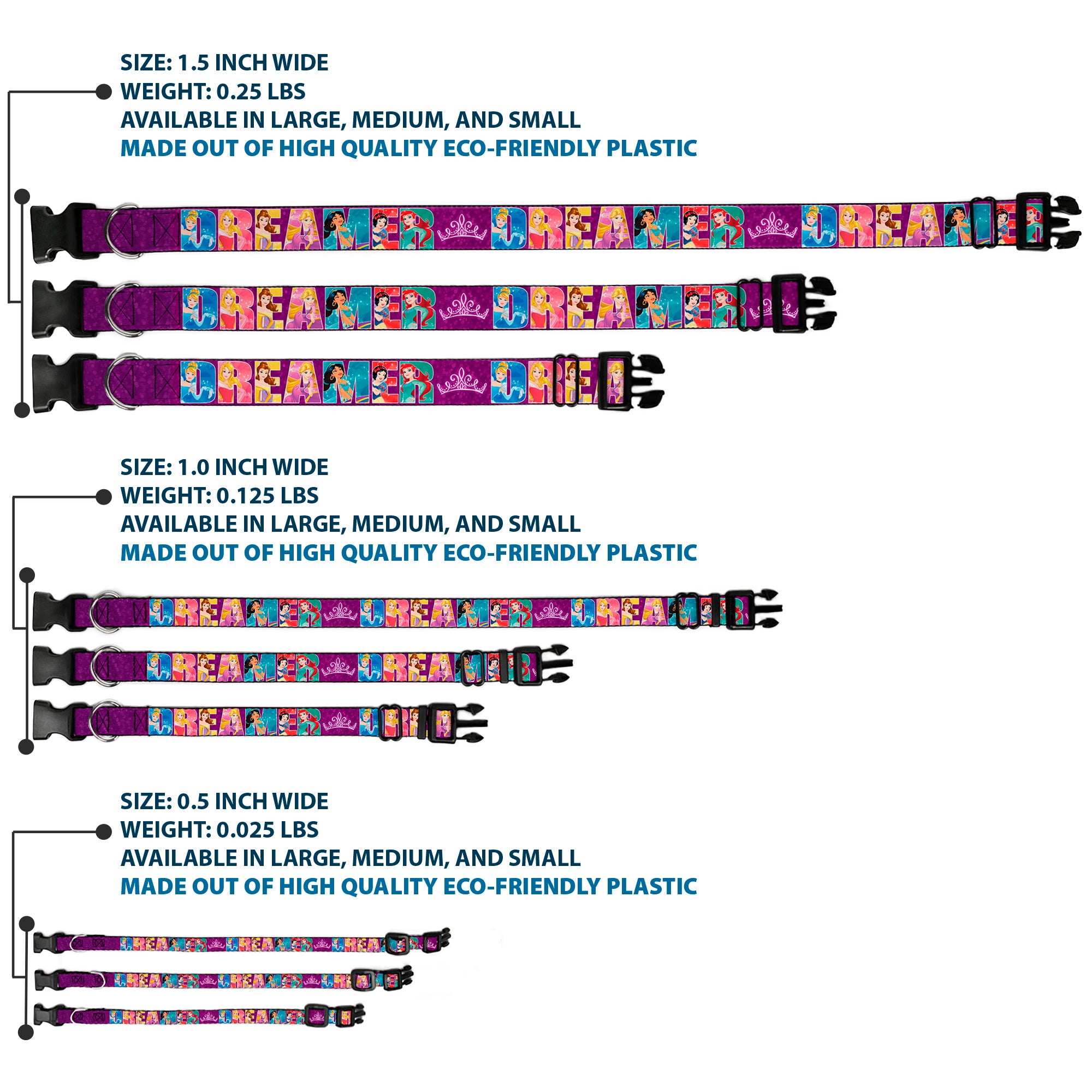 Plastic Clip Collar - Disney DREAMER 7-Sparkling Princesses/Tiara Purple/White Plastic Clip Collars Disney