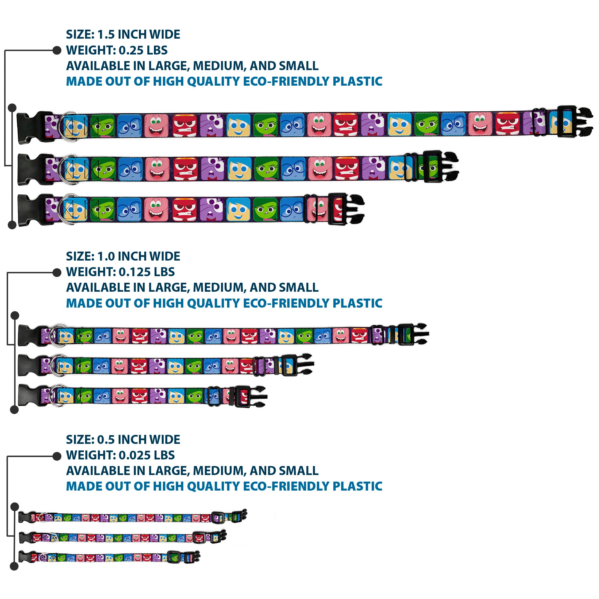 Plastic Clip Collar - Inside Out 6-Character Esxpression Blocks Purple/Multi Color Plastic Clip Collars Disney