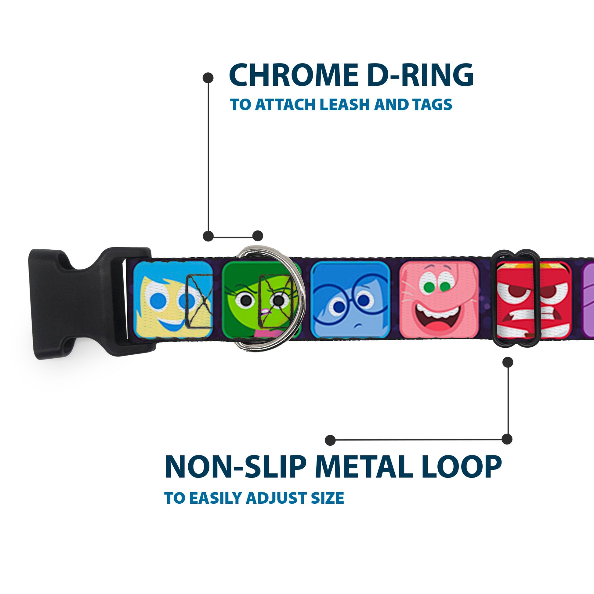 Plastic Clip Collar - Inside Out 6-Character Esxpression Blocks Purple/Multi Color Plastic Clip Collars Disney