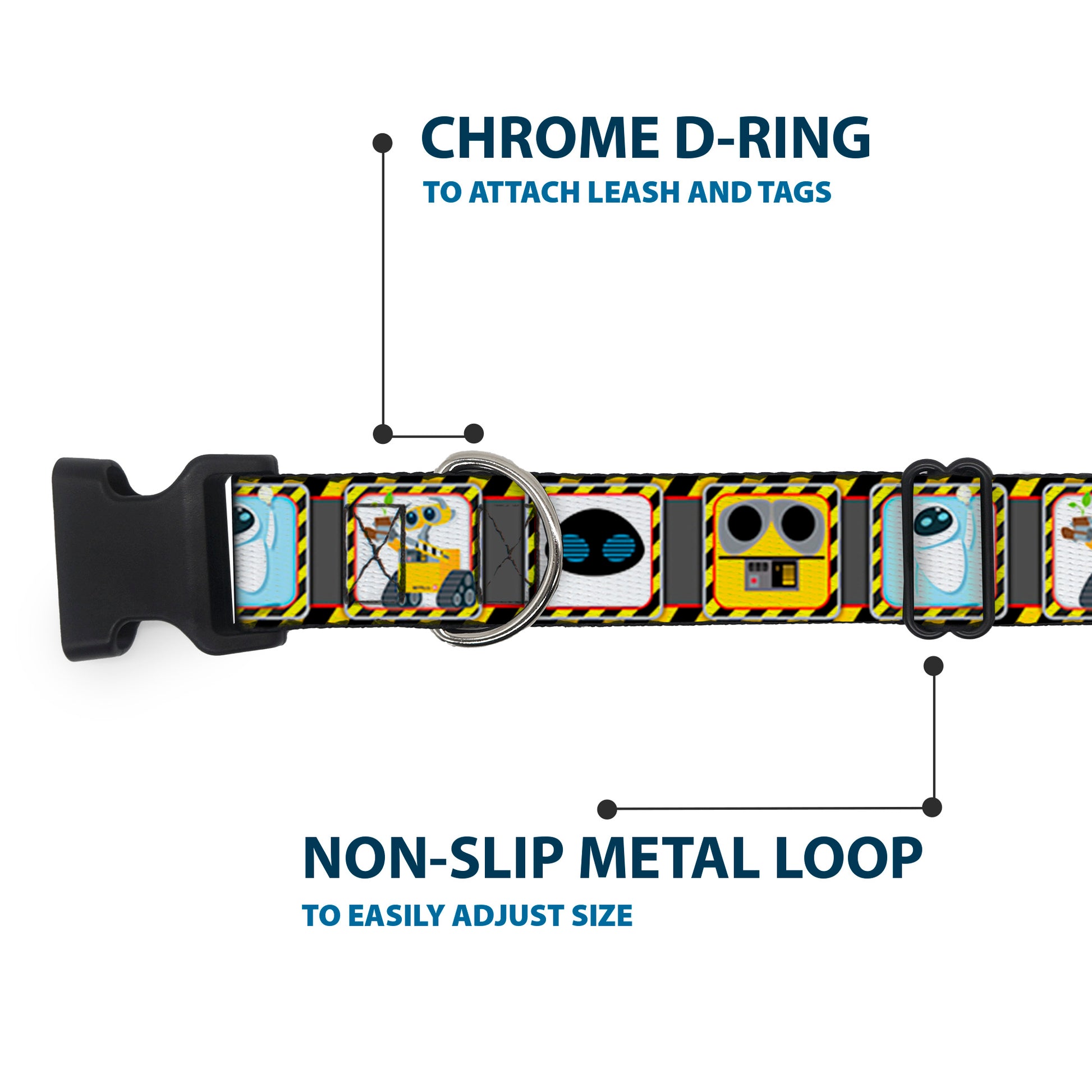 Plastic Clip Collar - WALL-E & EVE Pose/Face Hazard Blocks Gray/Yellow/Black Plastic Clip Collars Disney