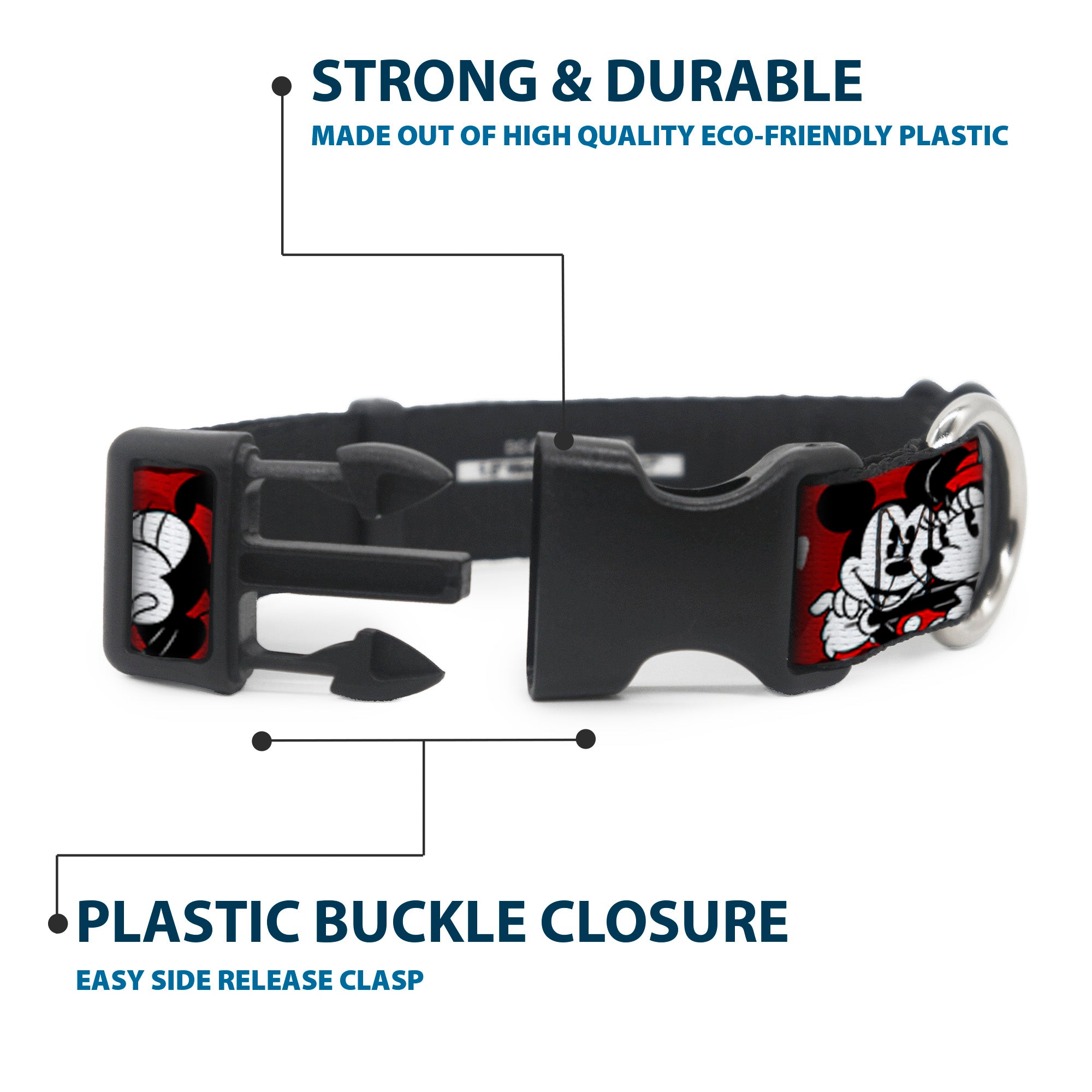 Plastic Clip Collar - Mickey & Minnie HUGS & KISSES Poses Reds/White Plastic Clip Collars Disney