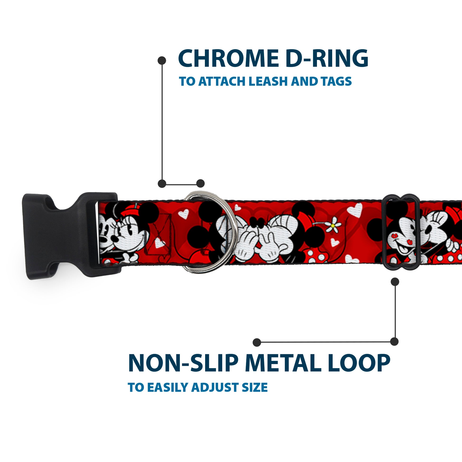 Plastic Clip Collar - Mickey & Minnie HUGS & KISSES Poses Reds/White Plastic Clip Collars Disney