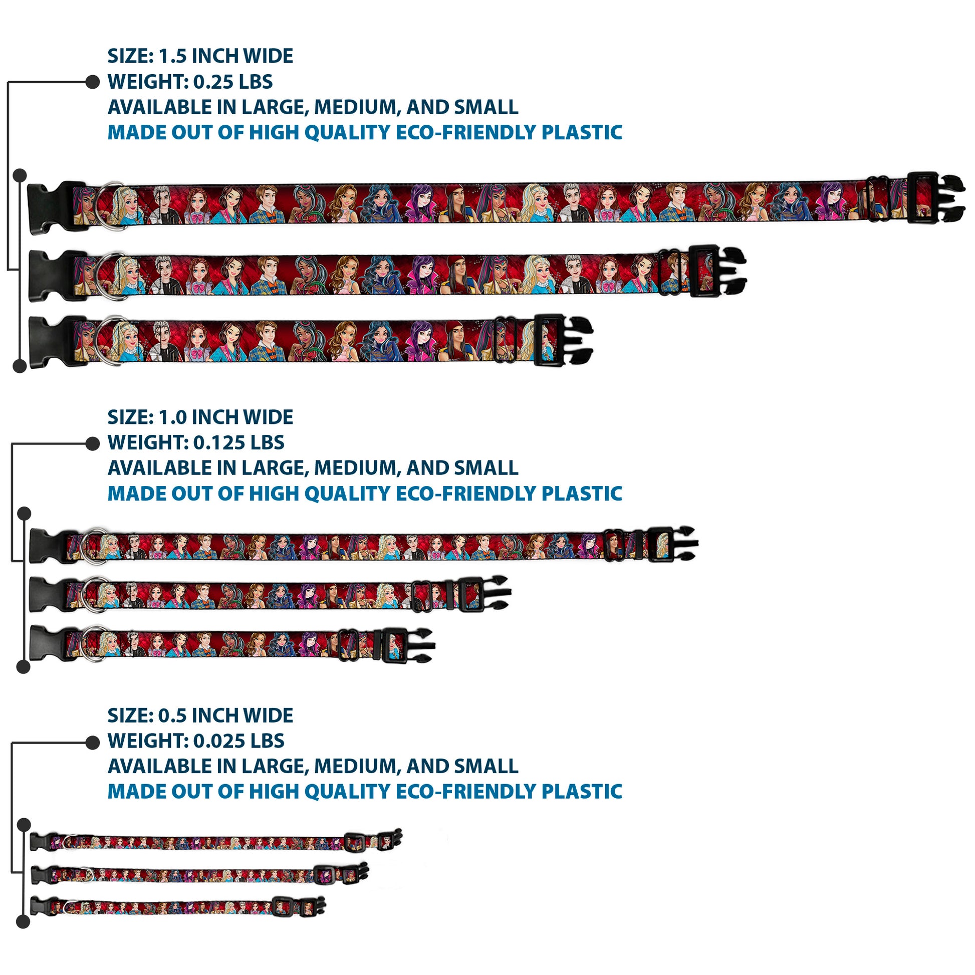 Plastic Clip Collar - Descendants 11-Character Group Pose Reds/Gray Plastic Clip Collars Disney