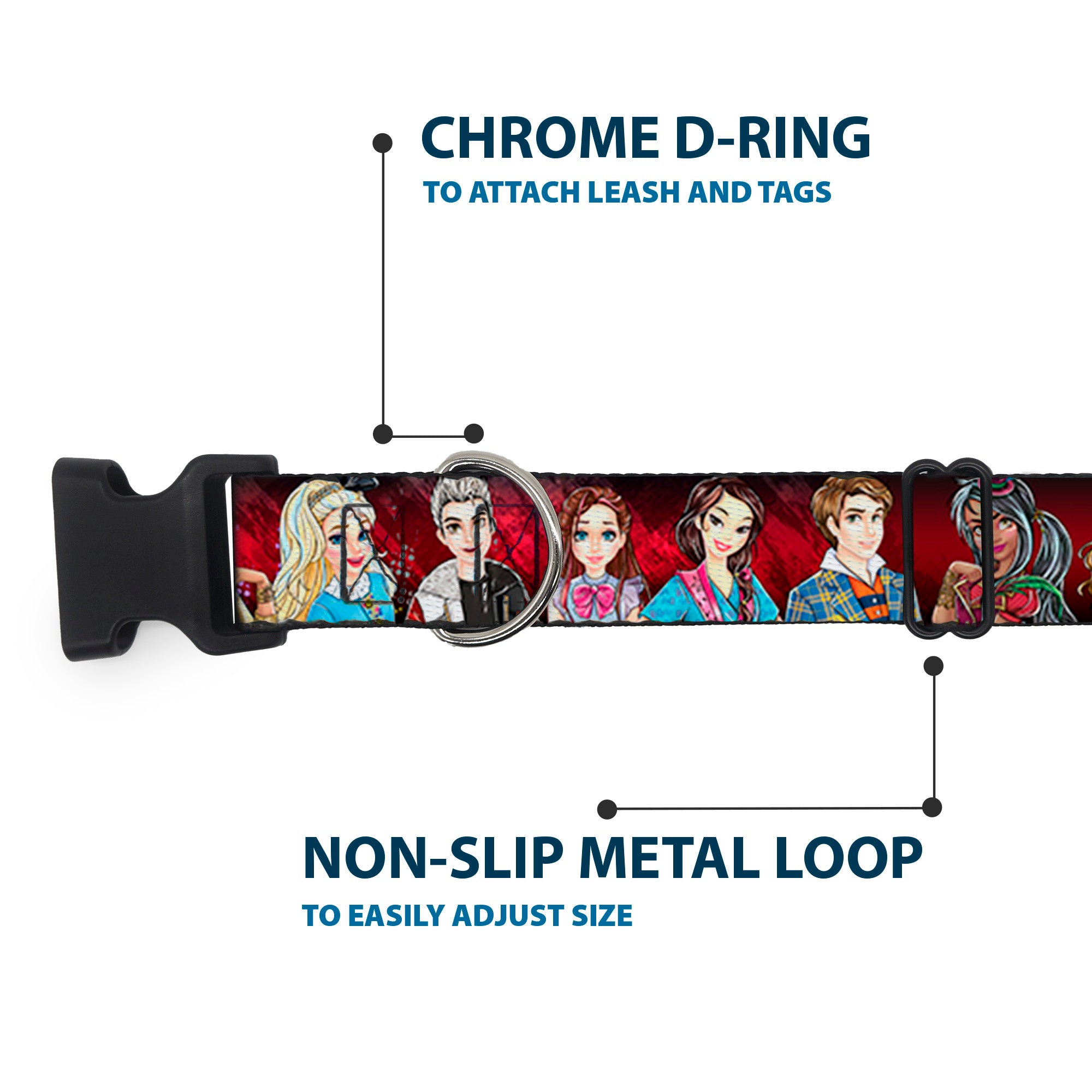 Plastic Clip Collar - Descendants 11-Character Group Pose Reds/Gray Plastic Clip Collars Disney