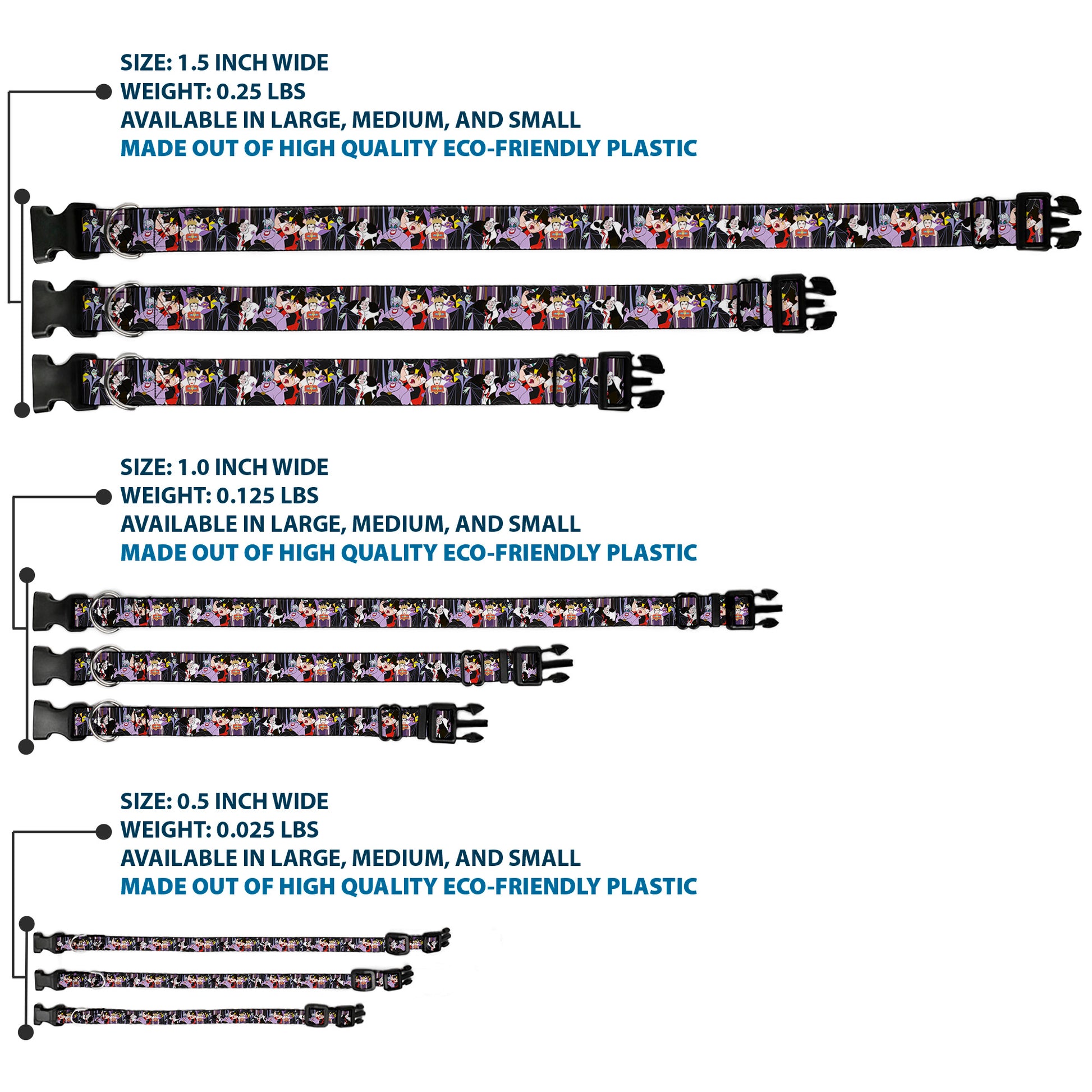 Plastic Clip Collar - 5-Disney Villains Stacked Plastic Clip Collars Disney