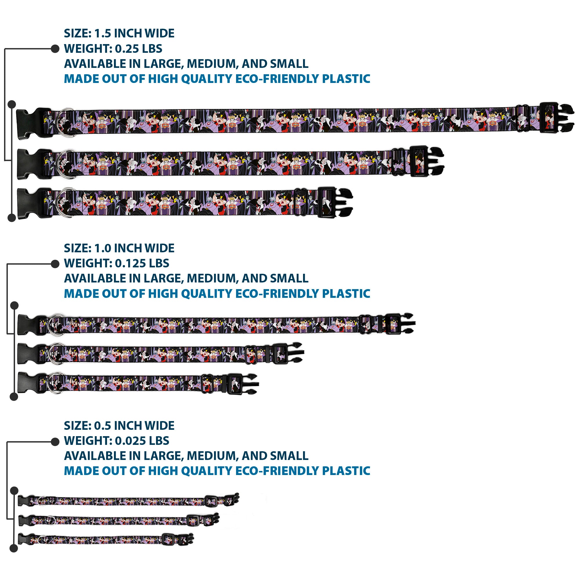 Plastic Clip Collar - 5-Disney Villains Stacked Plastic Clip Collars Disney