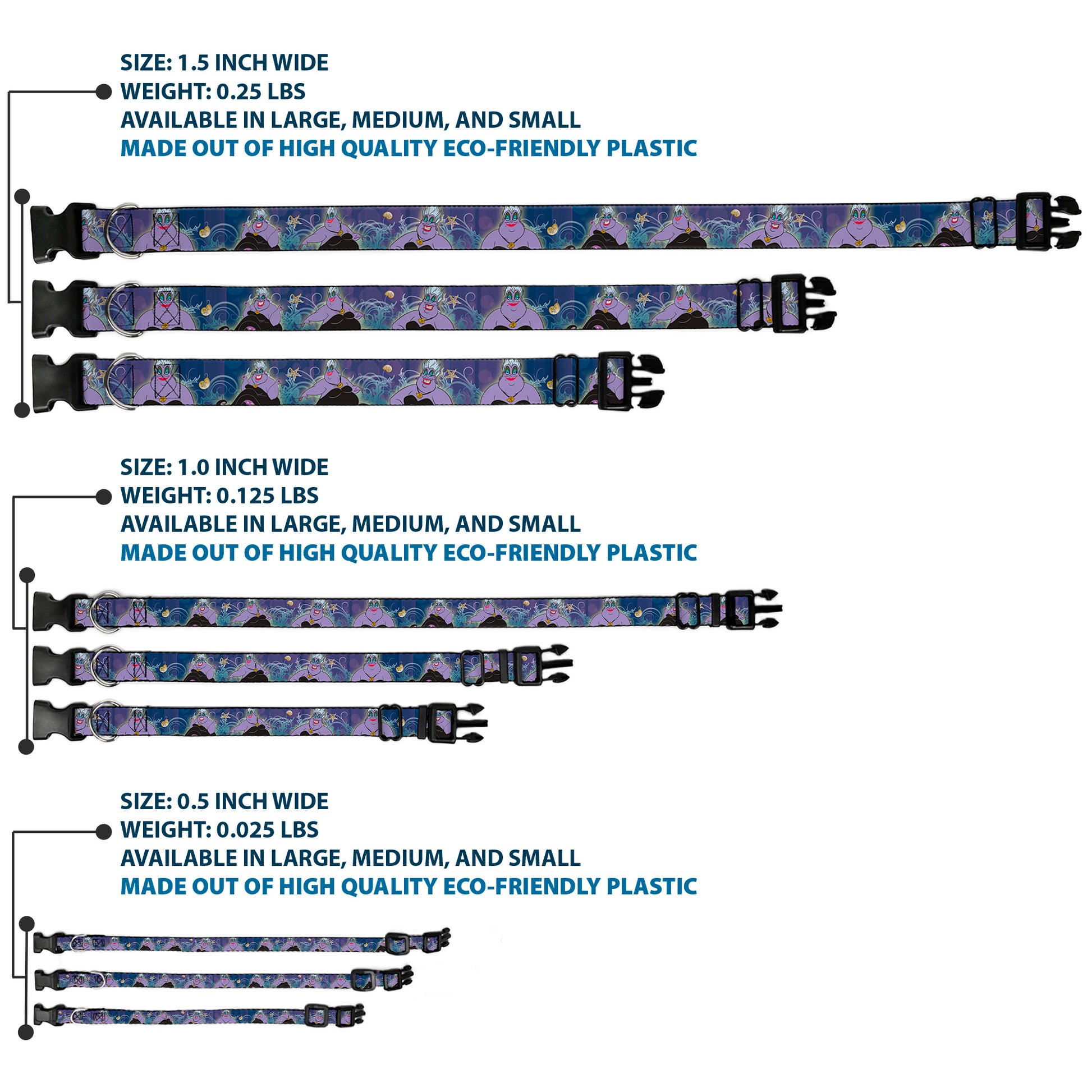 Plastic Clip Collar - Ursula 4-Poses/Shells/Ivy/Bubbles Purples/Blues Plastic Clip Collars Disney
