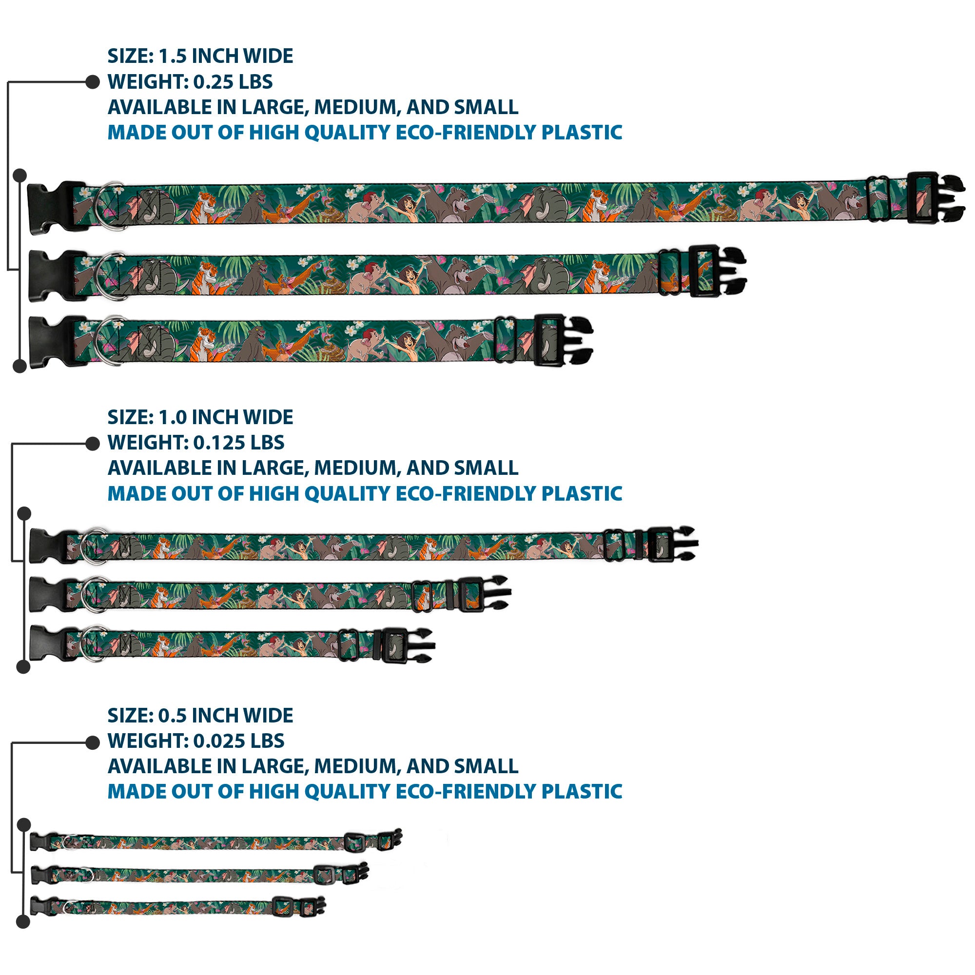 Plastic Clip Collar - The Jungle Book 8-Character Group Greens Plastic Clip Collars Disney