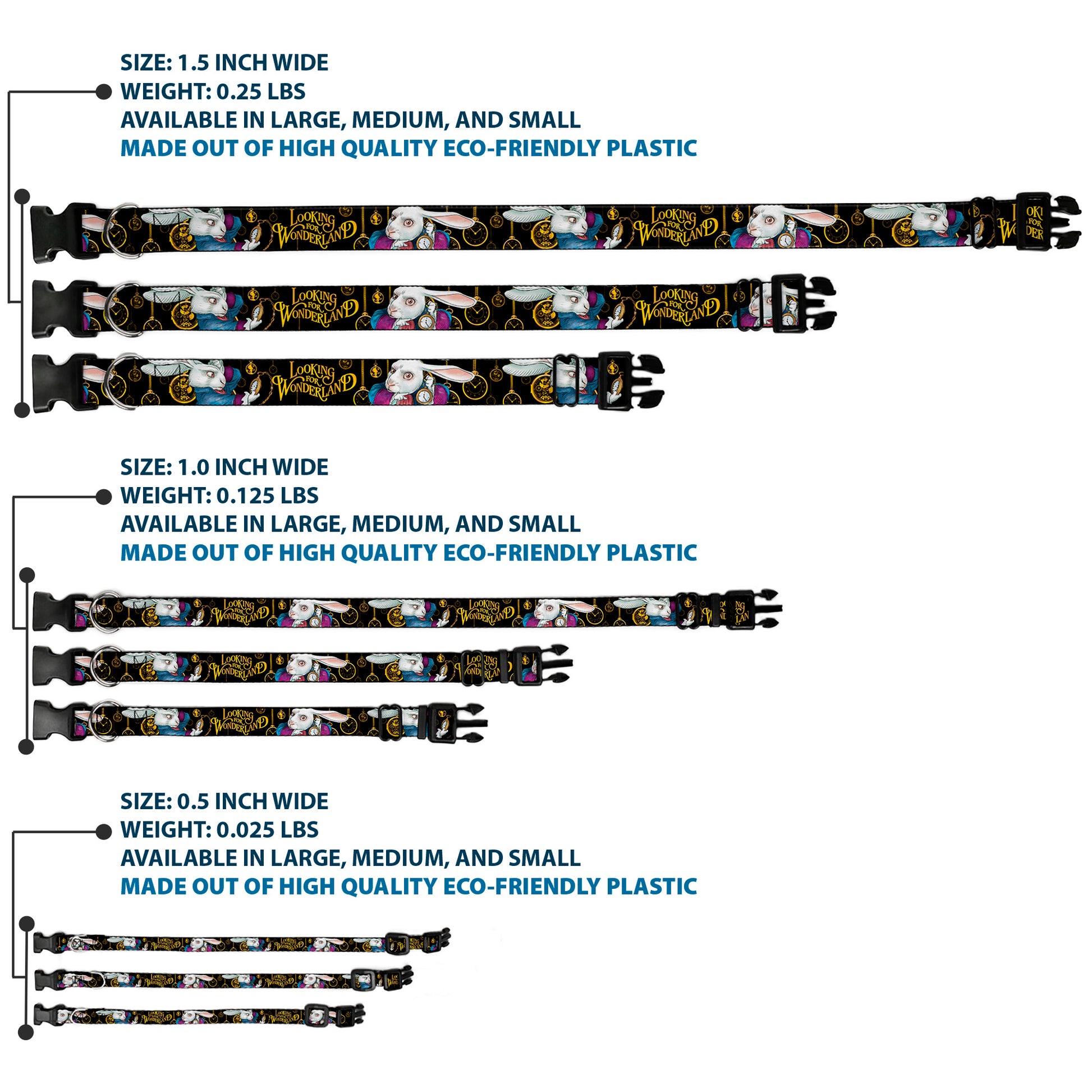 Plastic Clip Collar - White Rabbit Poses LOOKING FOR WONDERLAND/Clocks Black/Golds Plastic Clip Collars Disney