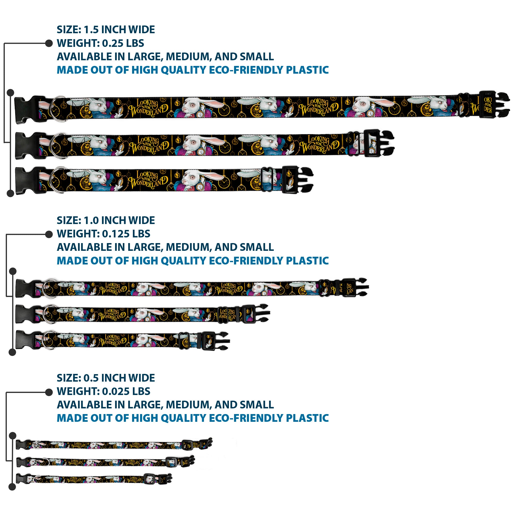 Plastic Clip Collar - White Rabbit Poses LOOKING FOR WONDERLAND/Clocks Black/Golds Plastic Clip Collars Disney
