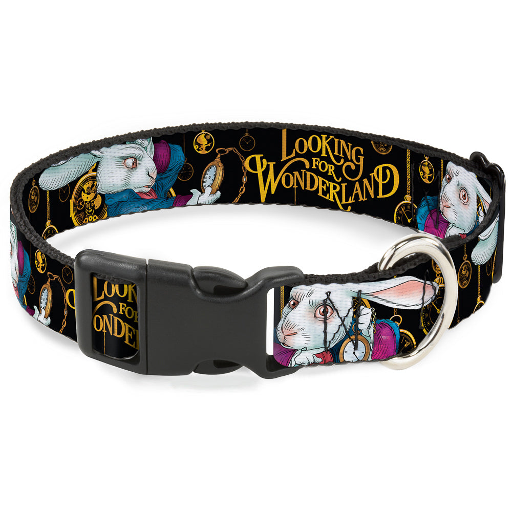 Plastic Clip Collar - White Rabbit Poses LOOKING FOR WONDERLAND/Clocks Black/Golds Plastic Clip Collars Disney