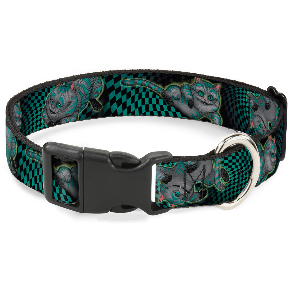 Plastic Clip Collar - Cheshire Cat 4-Poses Checkers Teal/Black Plastic Clip Collars Disney