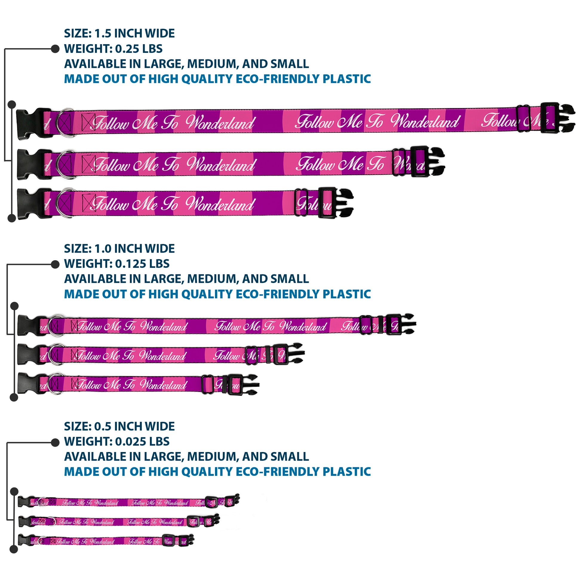 Plastic Clip Collar - Cheshire Cat Stripe/FOLLOW ME TO WONDERLAND Pink/Purple/White Plastic Clip Collars Disney