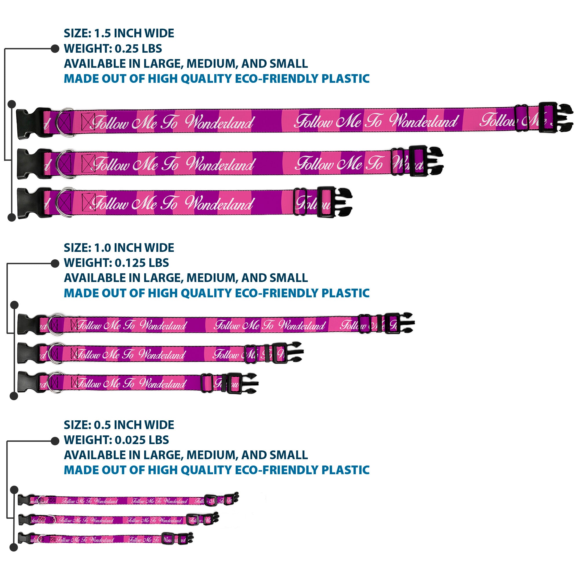 Plastic Clip Collar - Cheshire Cat Stripe/FOLLOW ME TO WONDERLAND Pink/Purple/White Plastic Clip Collars Disney