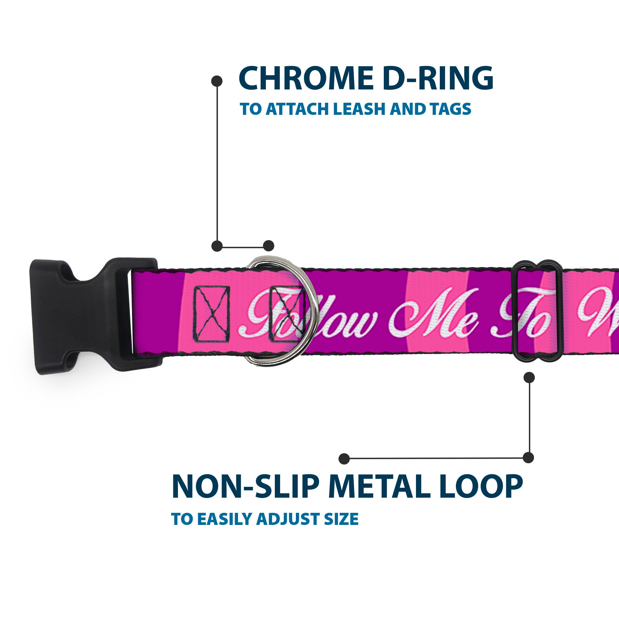 Plastic Clip Collar - Cheshire Cat Stripe/FOLLOW ME TO WONDERLAND Pink/Purple/White Plastic Clip Collars Disney