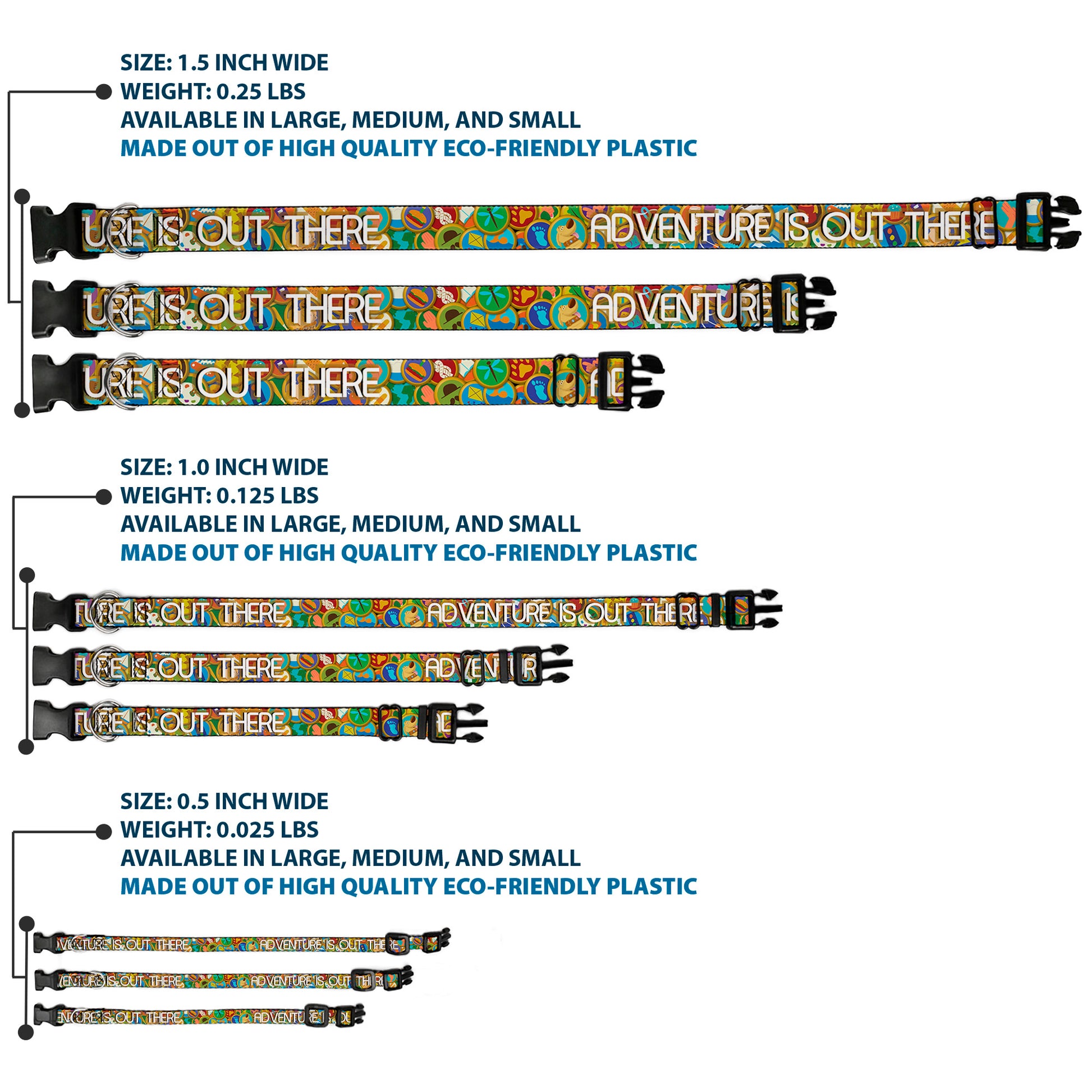 Plastic Clip Collar - ADVENTURE IS OUT THERE/Stacked Wilderness Explorer Badges Tan/Multi Color/White Plastic Clip Collars Disney