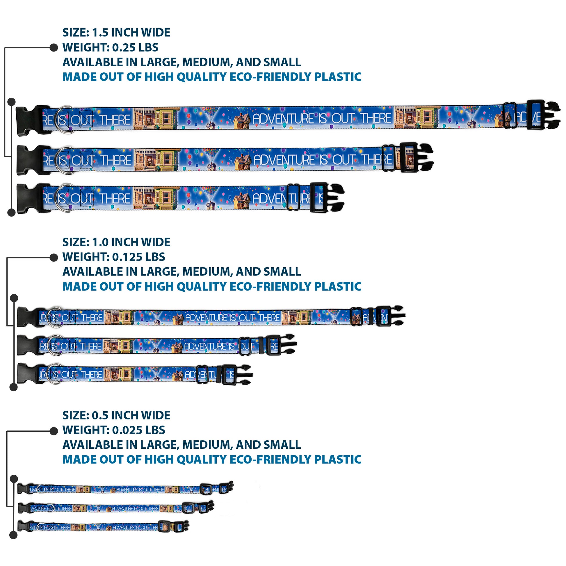 Plastic Clip Collar - ADVENTURE IS OUT THERE/Carl on Porch/Flying House/Balloons Blues/White/Multi Color Plastic Clip Collars Disney