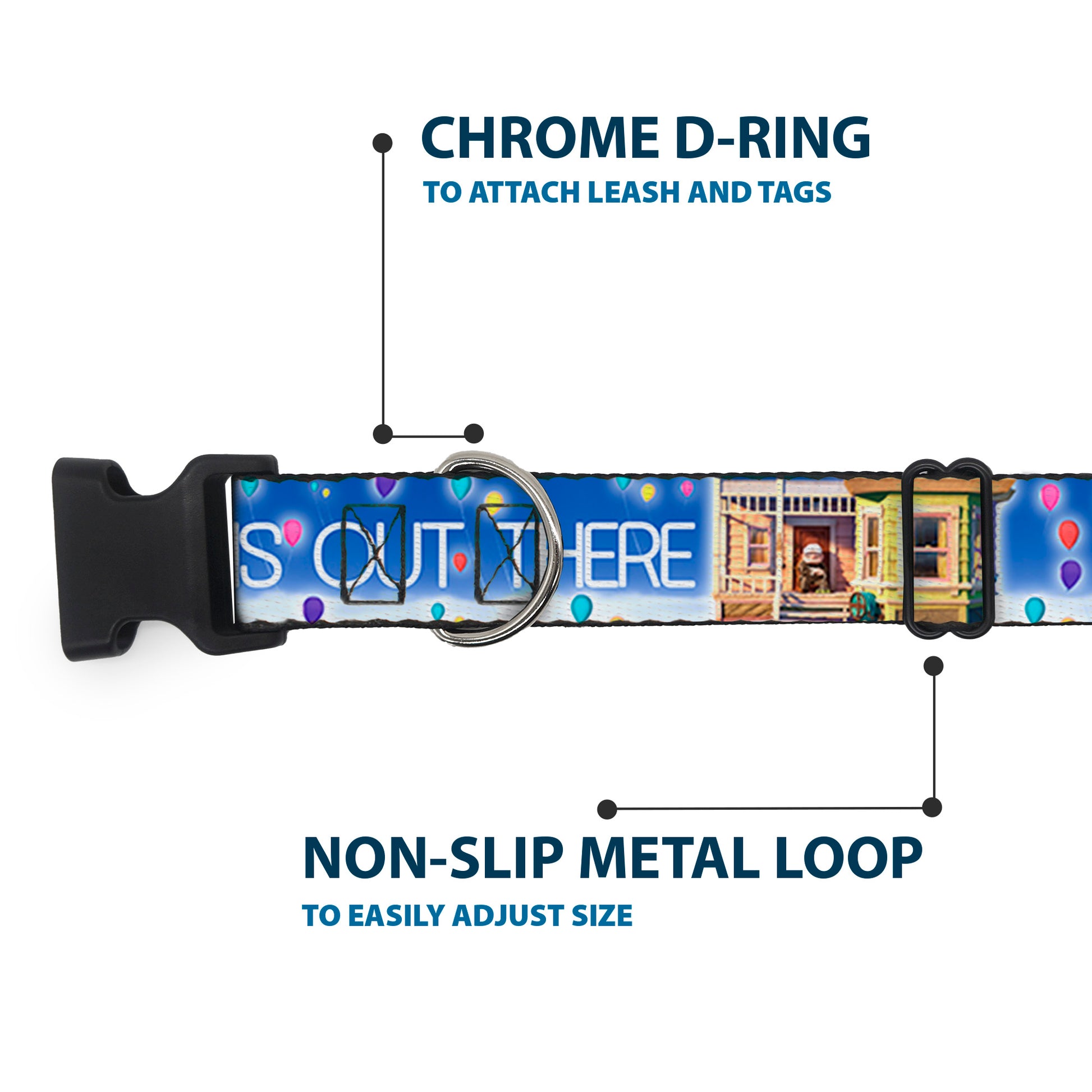 Plastic Clip Collar - ADVENTURE IS OUT THERE/Carl on Porch/Flying House/Balloons Blues/White/Multi Color Plastic Clip Collars Disney