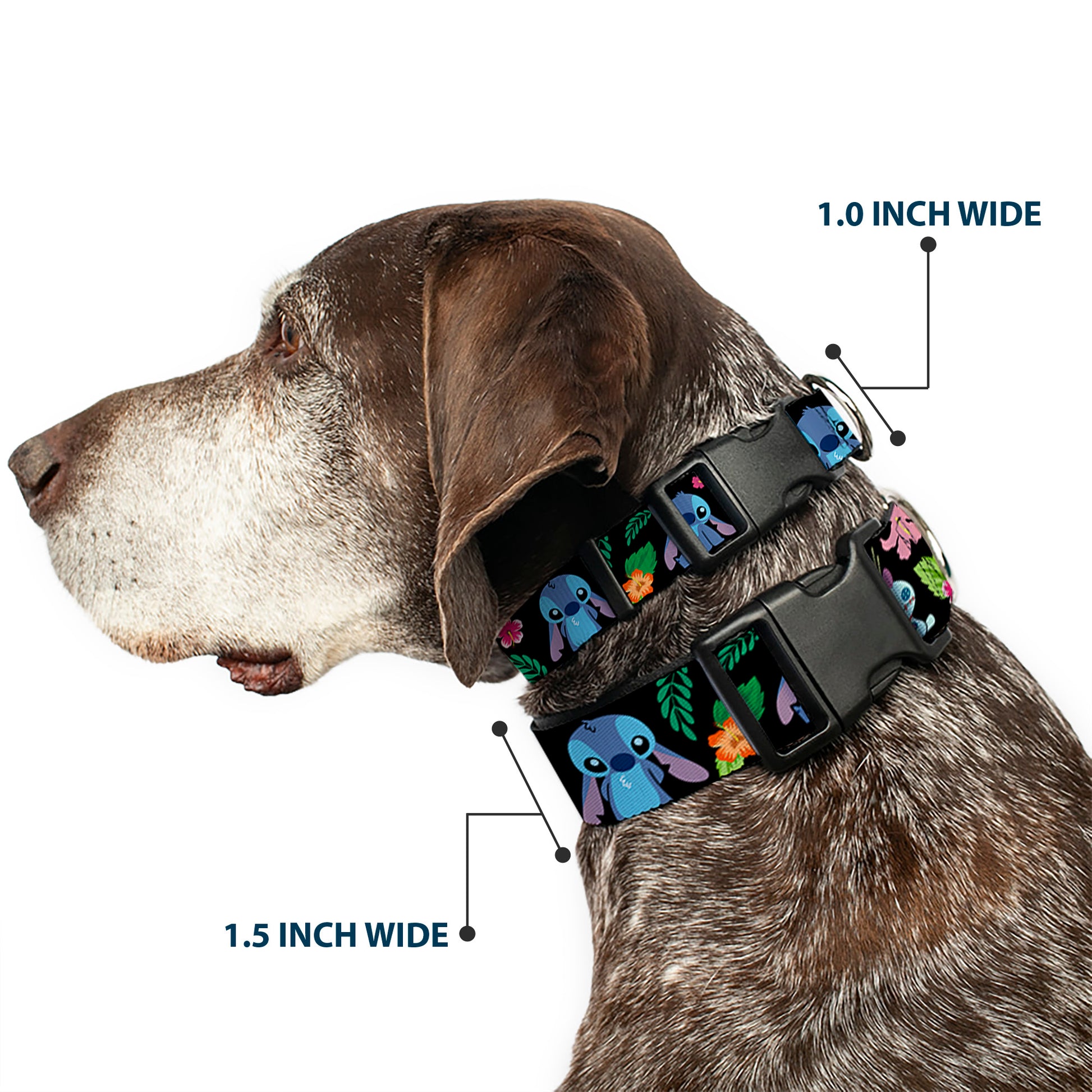 Plastic Clip Collar - OHANA MEANS FAMILY/Stitch & Scrump Poses/Tropical Flora Black/White/Multi Color Plastic Clip Collars Disney