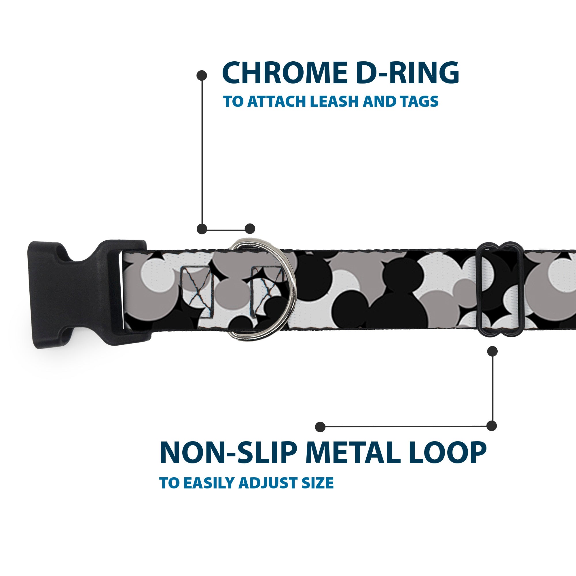 Plastic Clip Collar - Mickey Mouse Head Stacked Black/Grays Plastic Clip Collars Disney