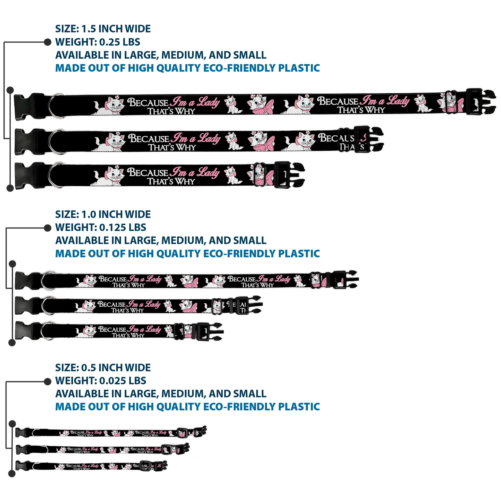 Plastic Clip Collar - Aristocats Marie 3-Poses BECAUSE I'M A LADY THAT'S WHY Black/White/Pink Plastic Clip Collars Disney