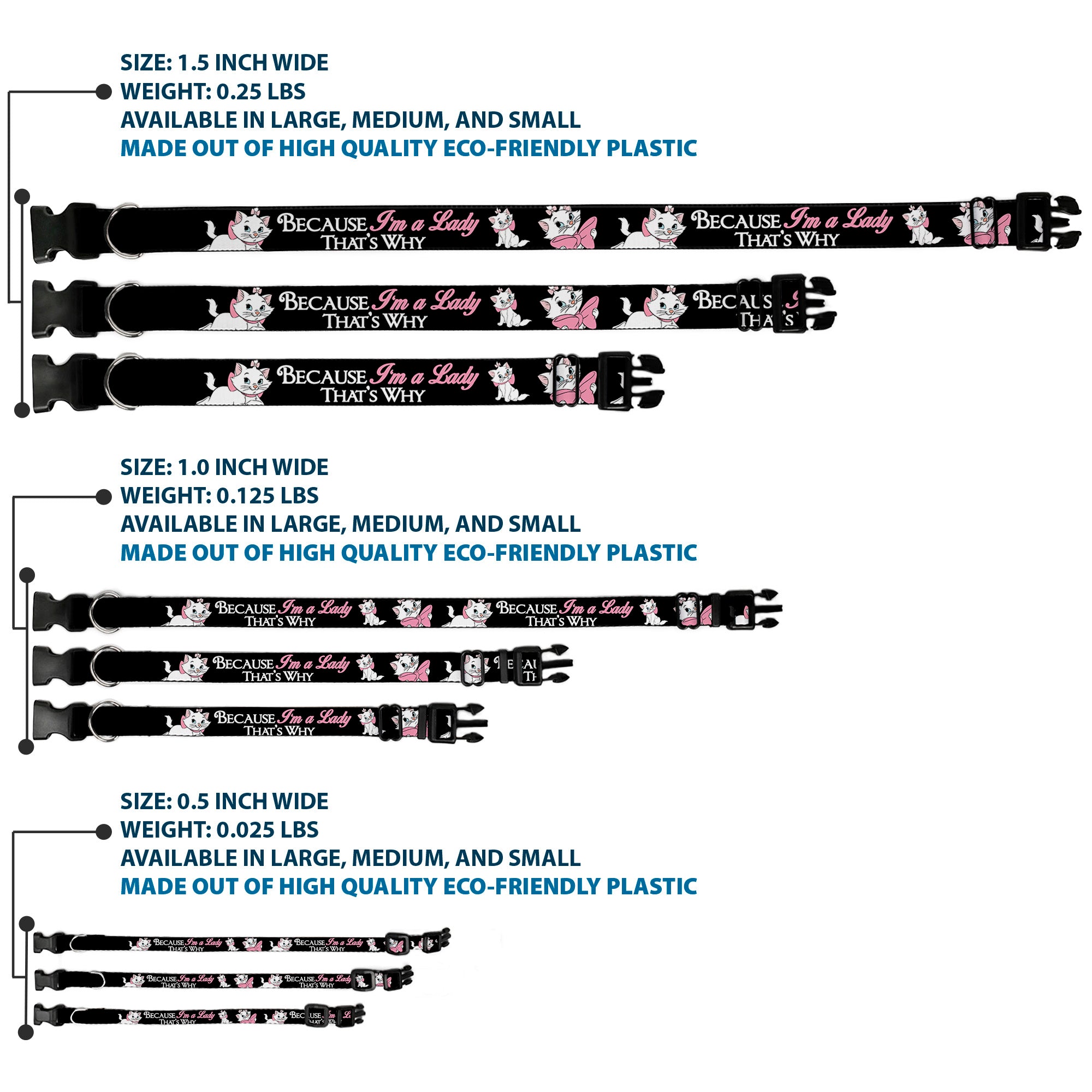 Plastic Clip Collar - Aristocats Marie 3-Poses BECAUSE I'M A LADY THAT'S WHY Black/White/Pink Plastic Clip Collars Disney