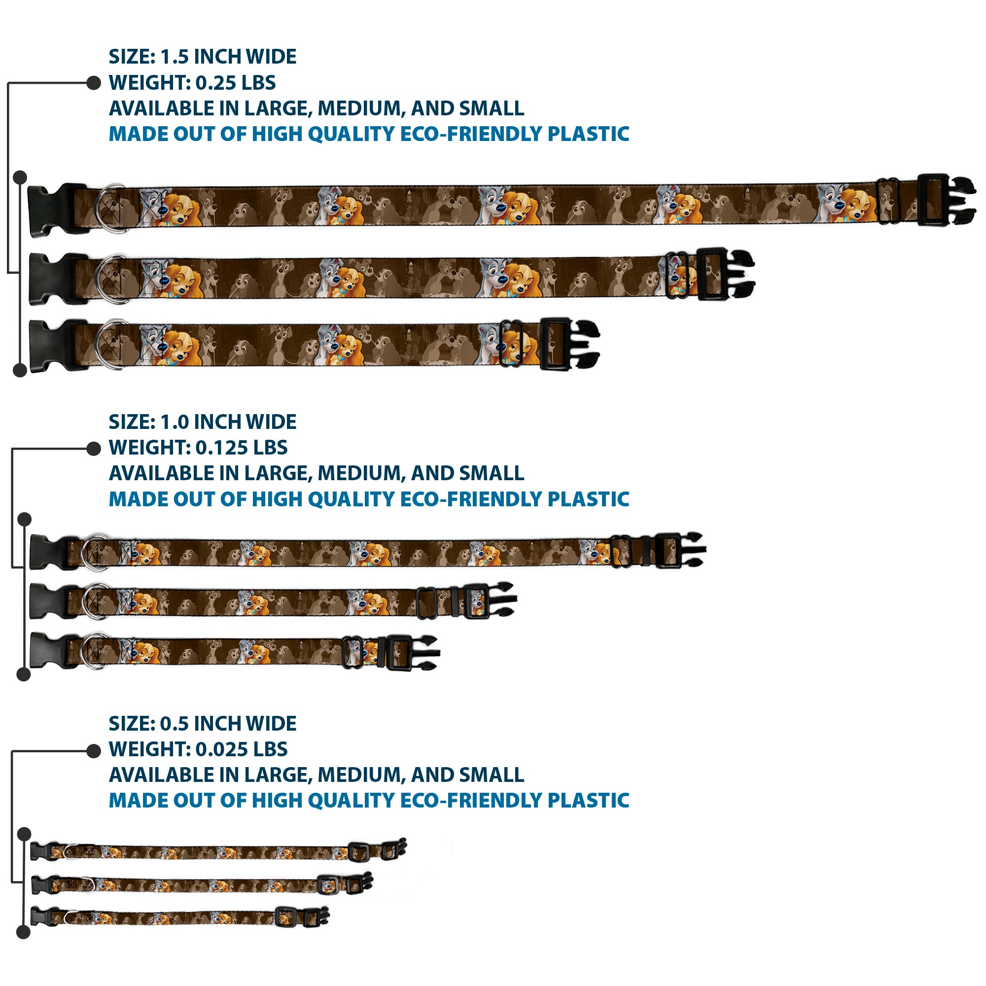 Plastic Clip Collar - Lady and Tramp 2-Poses/Spaghetti Kiss Scene Browns Plastic Clip Collars Disney