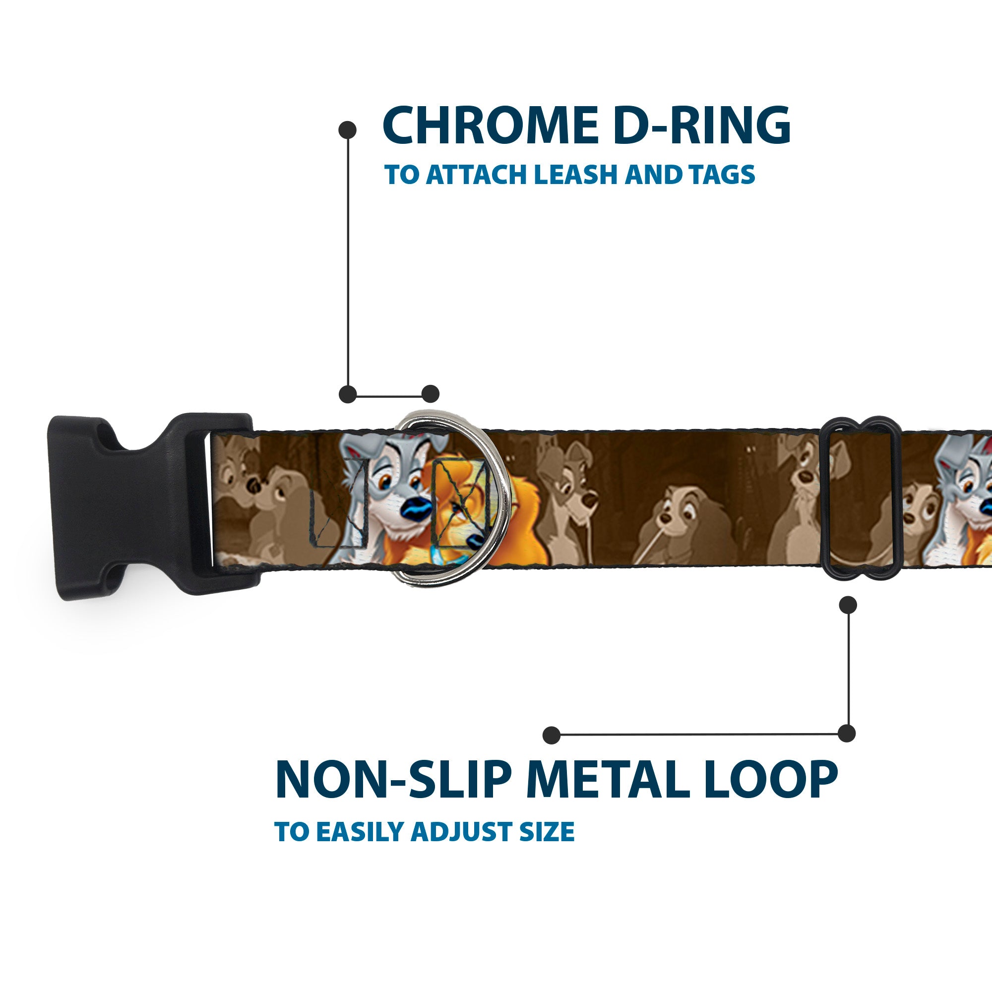 Plastic Clip Collar - Lady and Tramp 2-Poses/Spaghetti Kiss Scene Browns Plastic Clip Collars Disney
