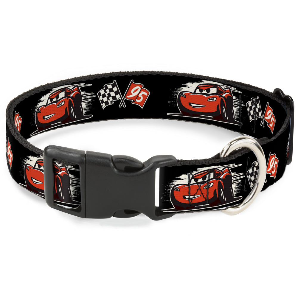 Plastic Clip Collar - Cars 3 Lightning McQueen Caricature/Race Flags Black/White/Red Plastic Clip Collars Disney