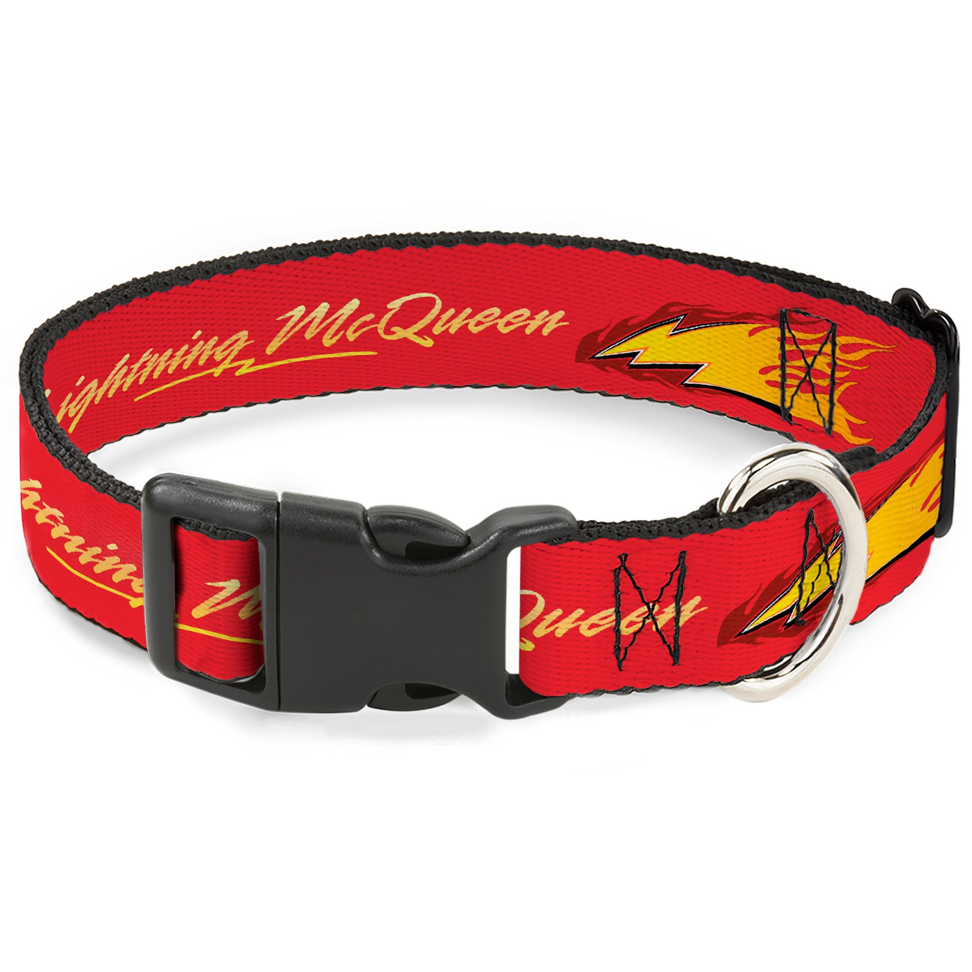 Plastic Clip Collar - Cars LIGHTNING MC QUEEN Text with Bolt Flames Red/Yellows Plastic Clip Collars Disney