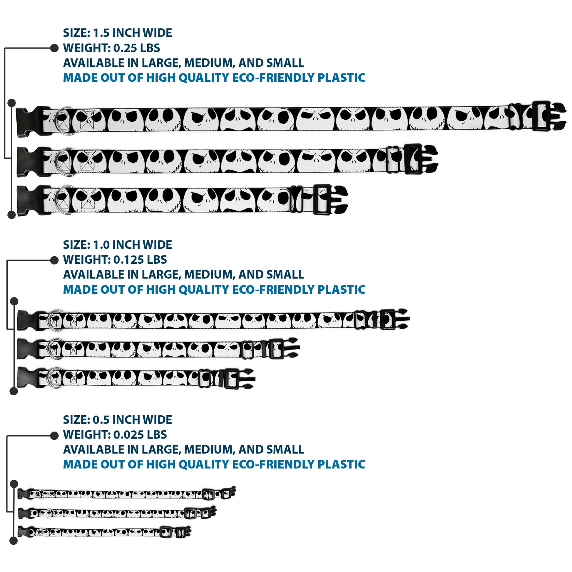 Plastic Clip Collar - Nightmare Before Christmas 7-Jack Expressions CLOSE-UP Black/White Plastic Clip Collars Disney