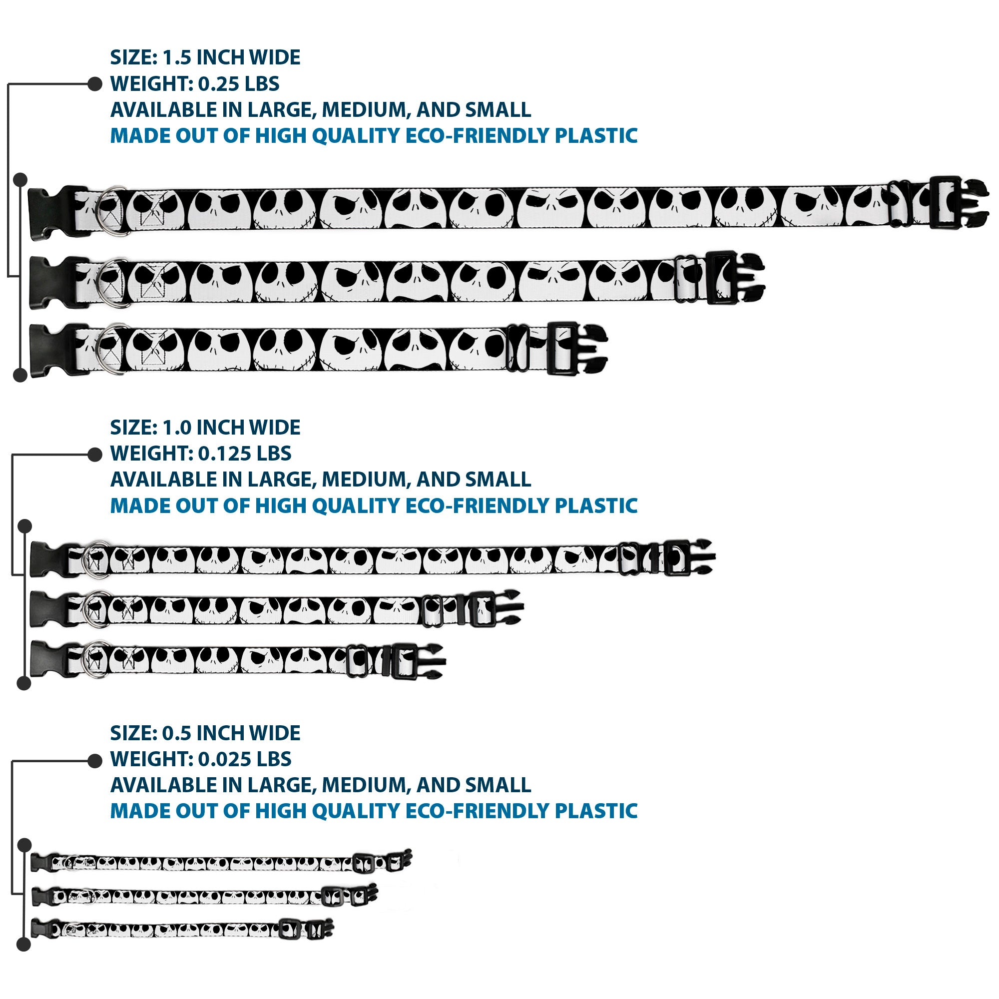 Plastic Clip Collar - Nightmare Before Christmas 7-Jack Expressions CLOSE-UP Black/White Plastic Clip Collars Disney